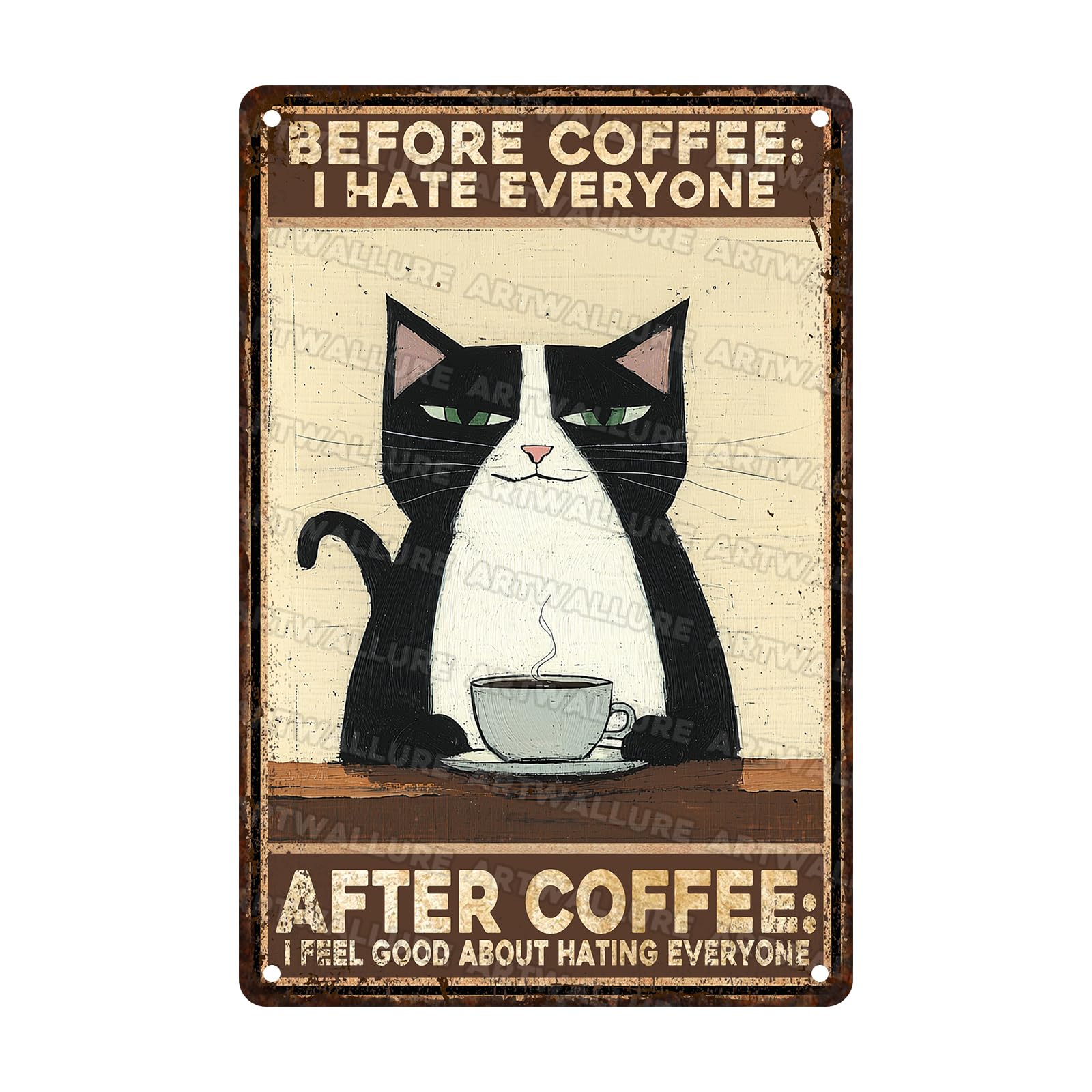 Coffee Cat Metal Sign Retro Cafe Decor Vintage Wall Art Sign Metal Plaque for Home Kitchen Wall Decor 8x12inch