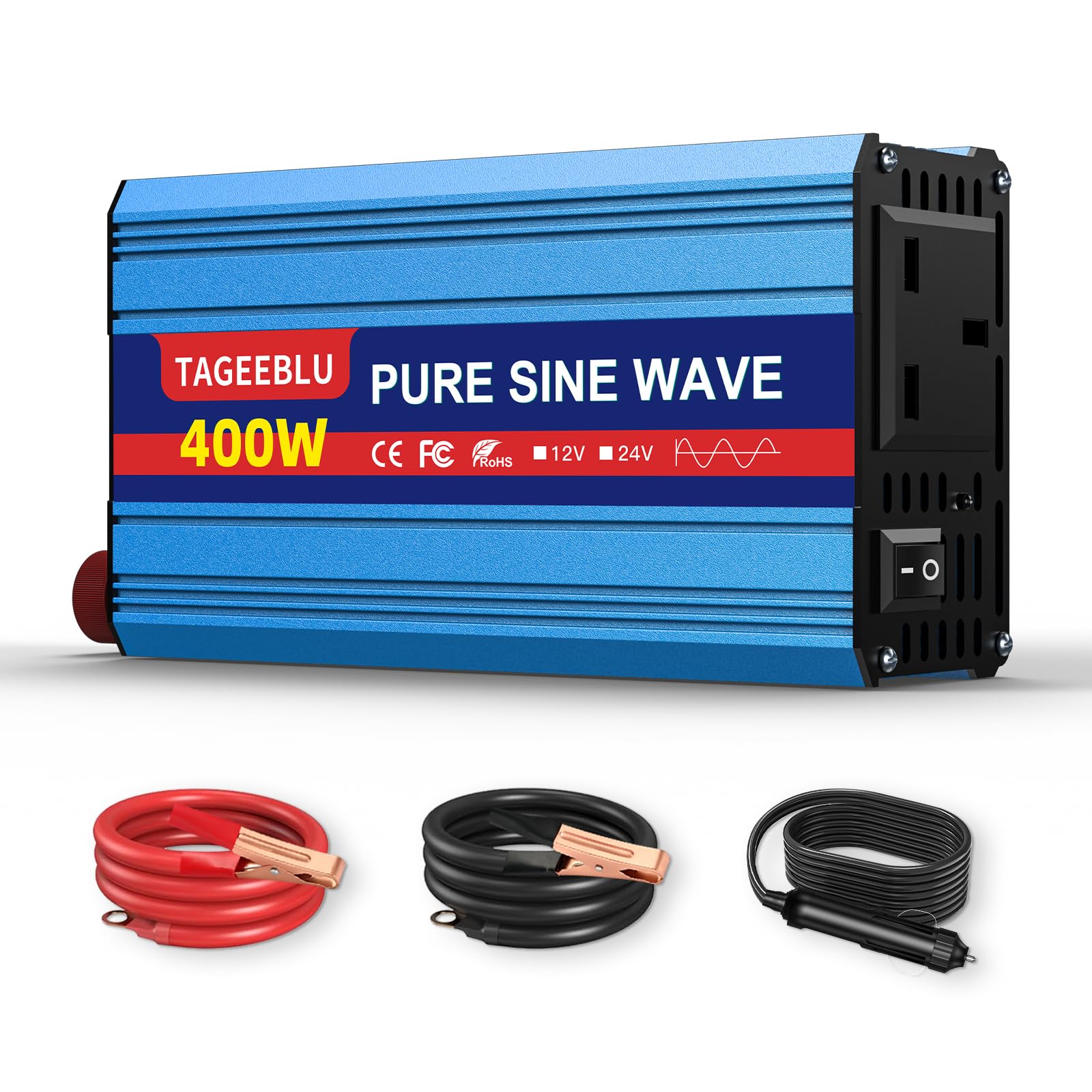 Pure Sine Wave Power Inverter 400w DC 12V to AC 240V Voltage Converter with AC Outlets,digital display,and safety switch,for Motorhomes,Trucks,Boats,Camping,800W Peak Power - 1