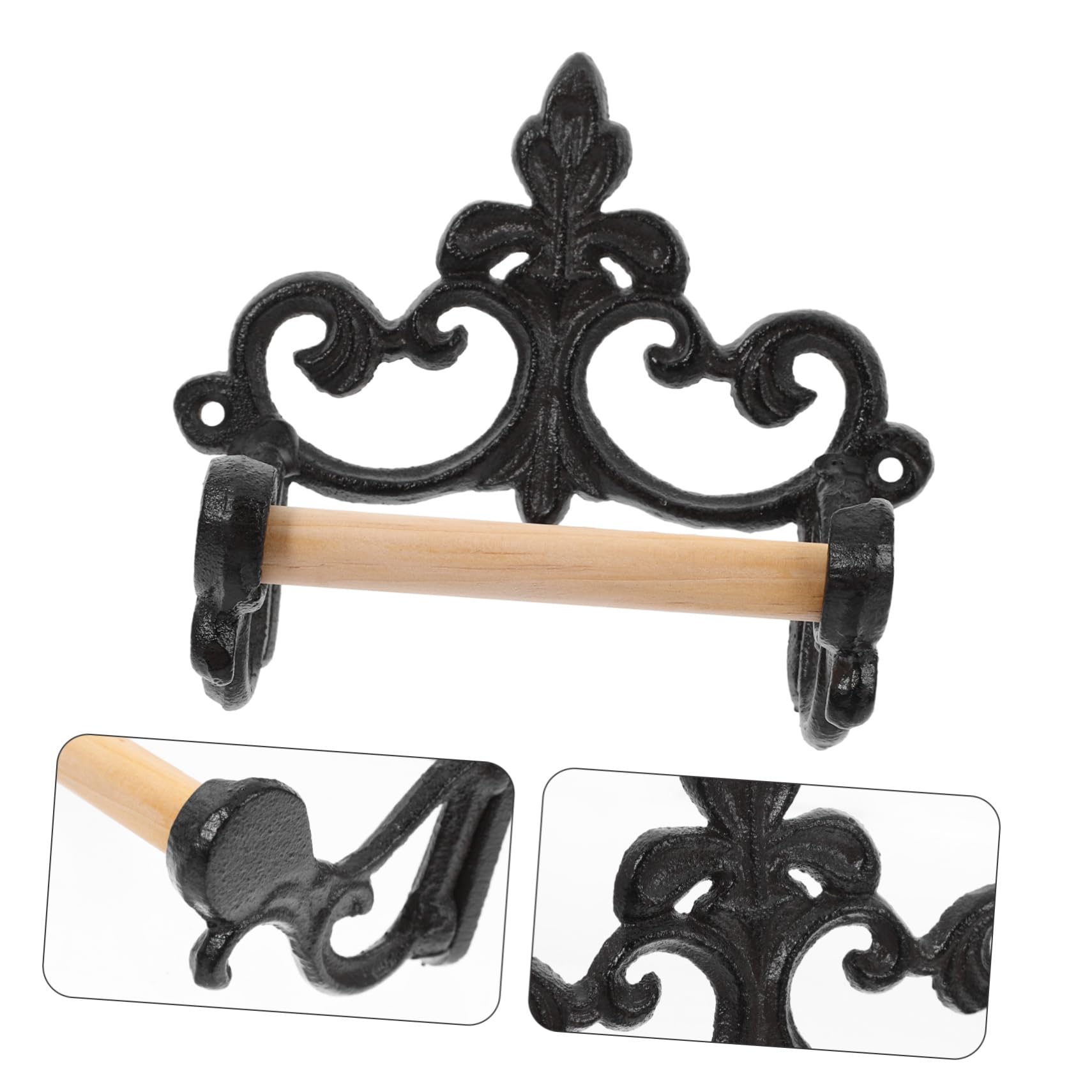 Portarrollos de Papel Higiénico Vintage de Hierro y Madera, Montaje en Pared, Negro, 2 Piezas, para Baño