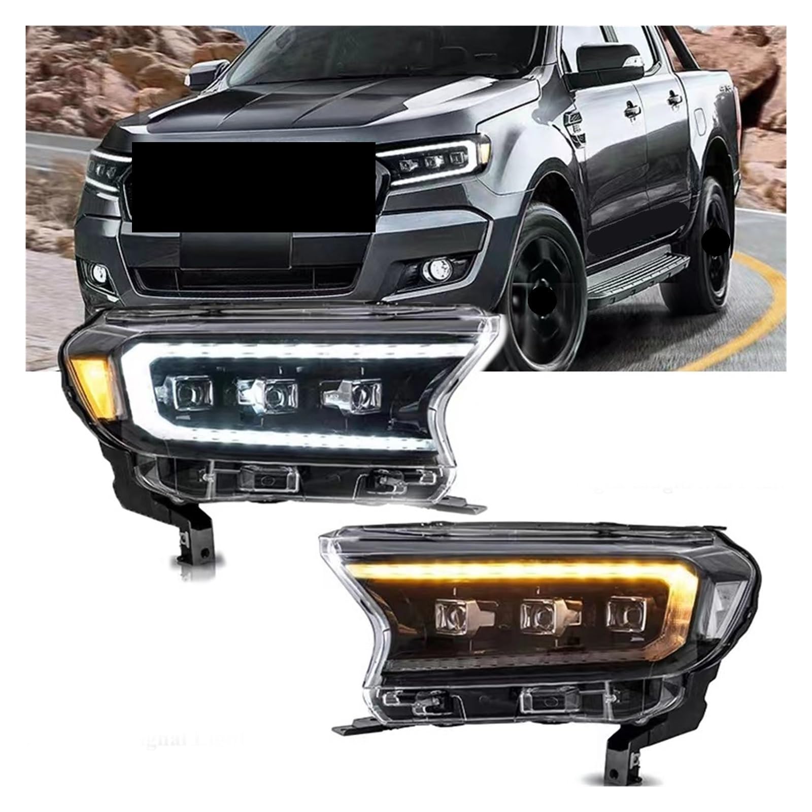 Faro Anteriore per Auto Ford Ranger T6 2015-2021, Gruppo Ottico, Accessori Auto, luci diurne a LED, indicatori di direzione, Faro.