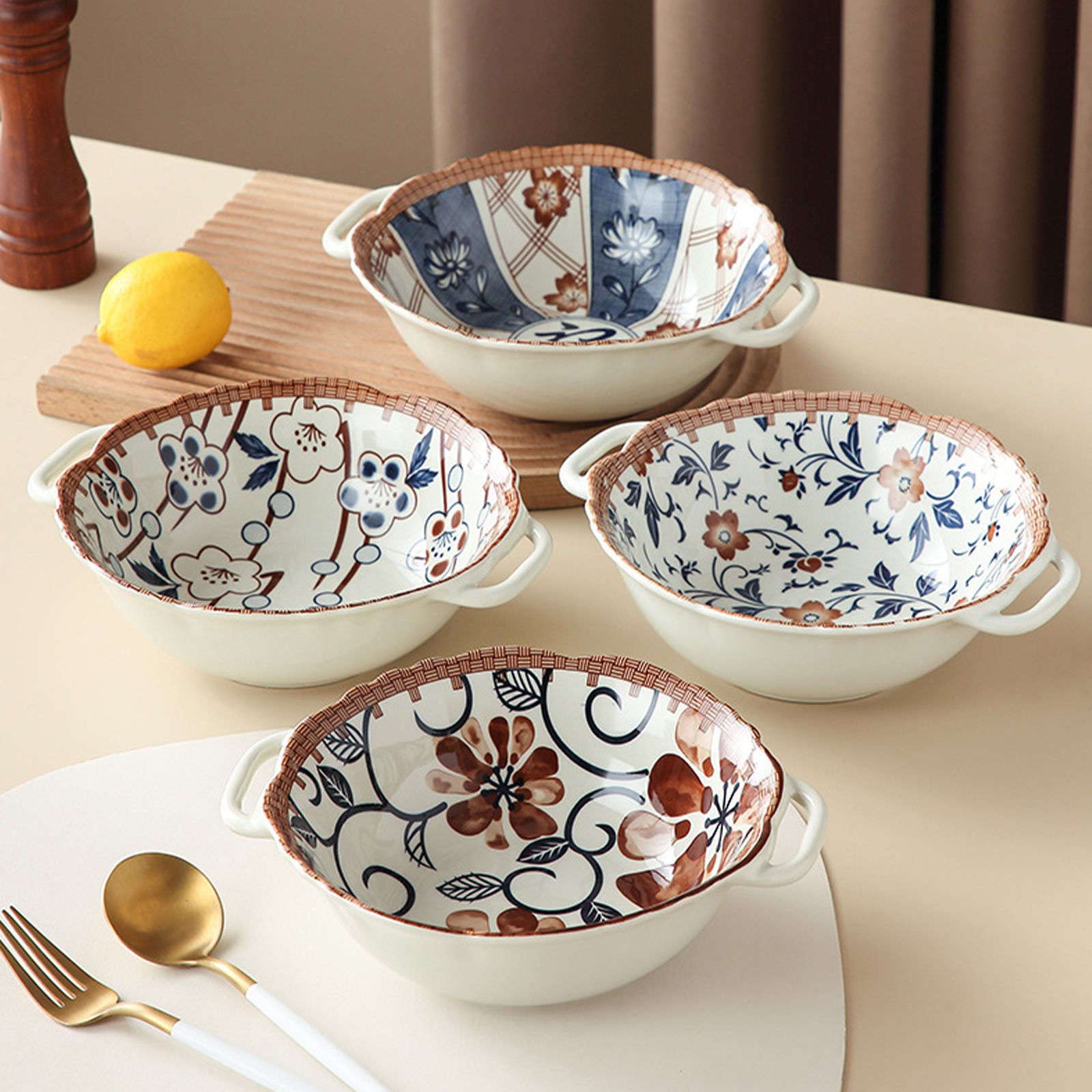 Ensaladera, Tazones De Sopa, Tazón De Cerámica Con Asa, Tazón De Ramen De Cerámica, Tazones Pho Grandes, Tazón De Sopa Apto Para Microondas, Tazón De Fideos Udon-Fu-23x20x7cm, 800ml (Color : Cherry