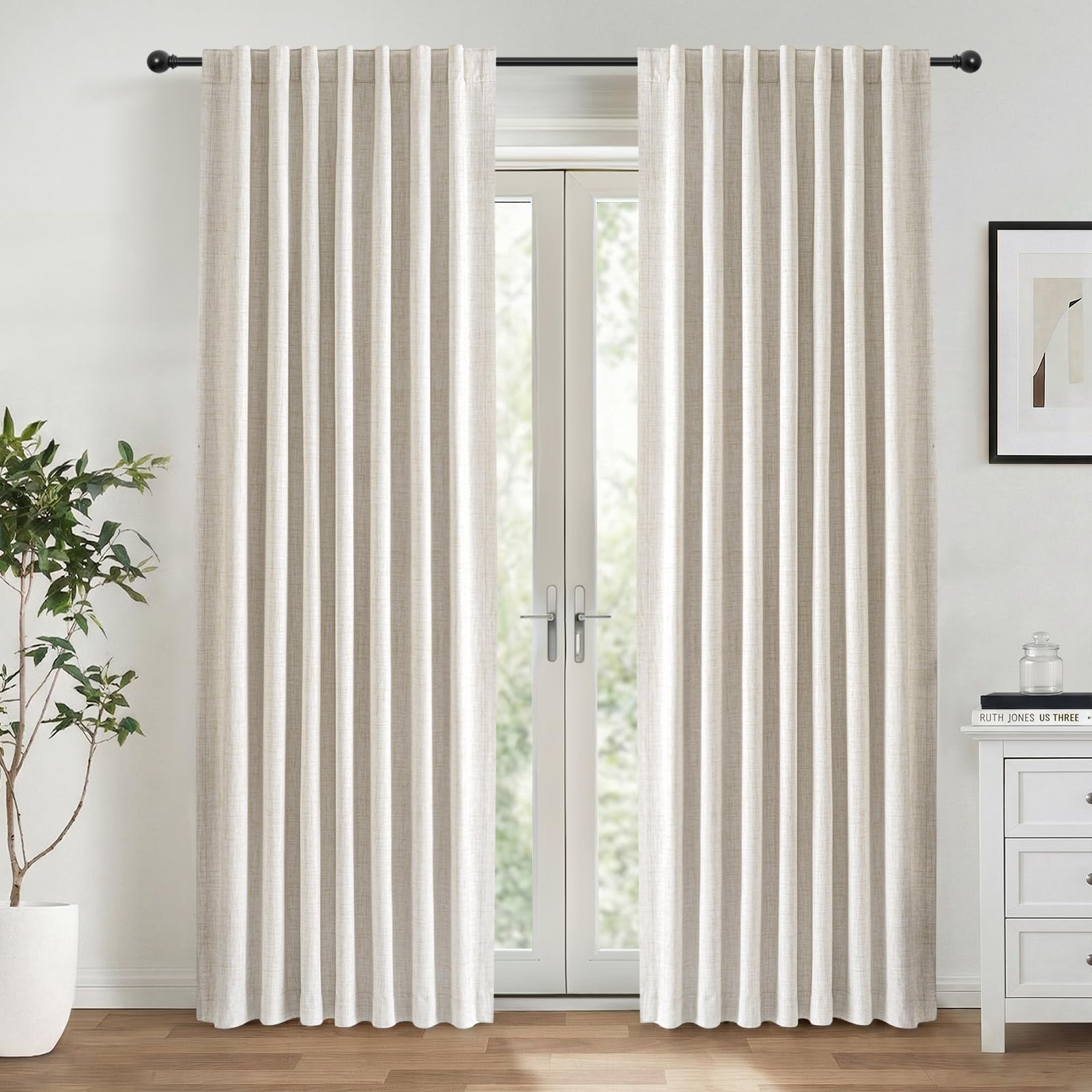 INOVADAY 100% Verdunklungsvorhänge 2 Stück,Vorhäng Blickdicht Thermovorhang Kälteschutz Vorhang Creme,Gardinen Schlafzimmer Wohnzimmer,H 175 x B 140 cm