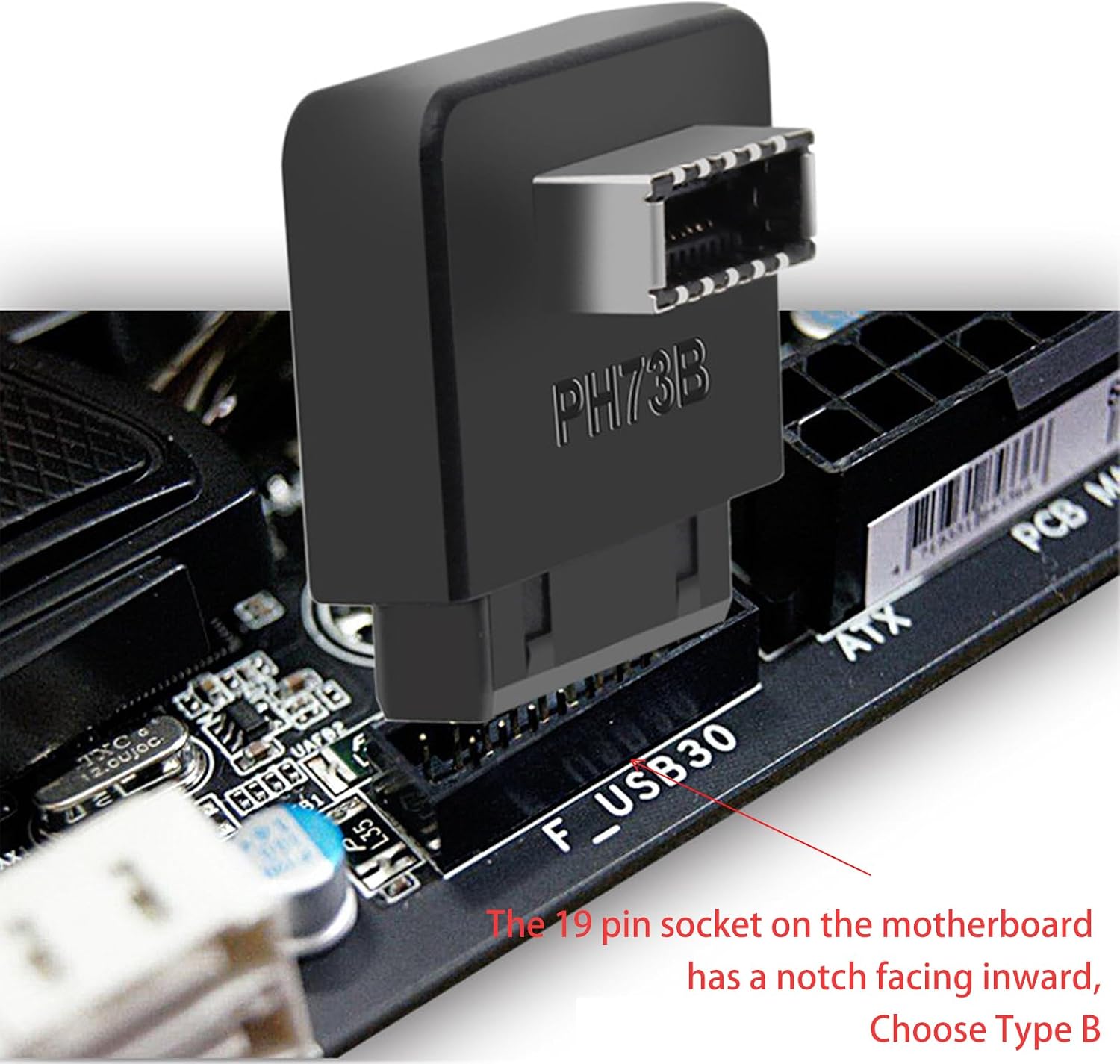 WLGQ USB 3.0 to USB Type-E (Key A) 90 Degree Right Angle Adapter for 19/20 Pin Motherboard Header – Internal Front Panel USB C Bracket with Plastic Housing （B）