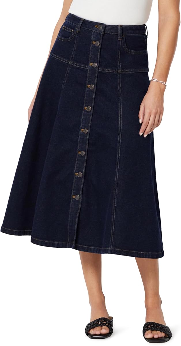 Amazon Essentials Women's A-Line High-Rise Denim Button-Down Midi Skirt