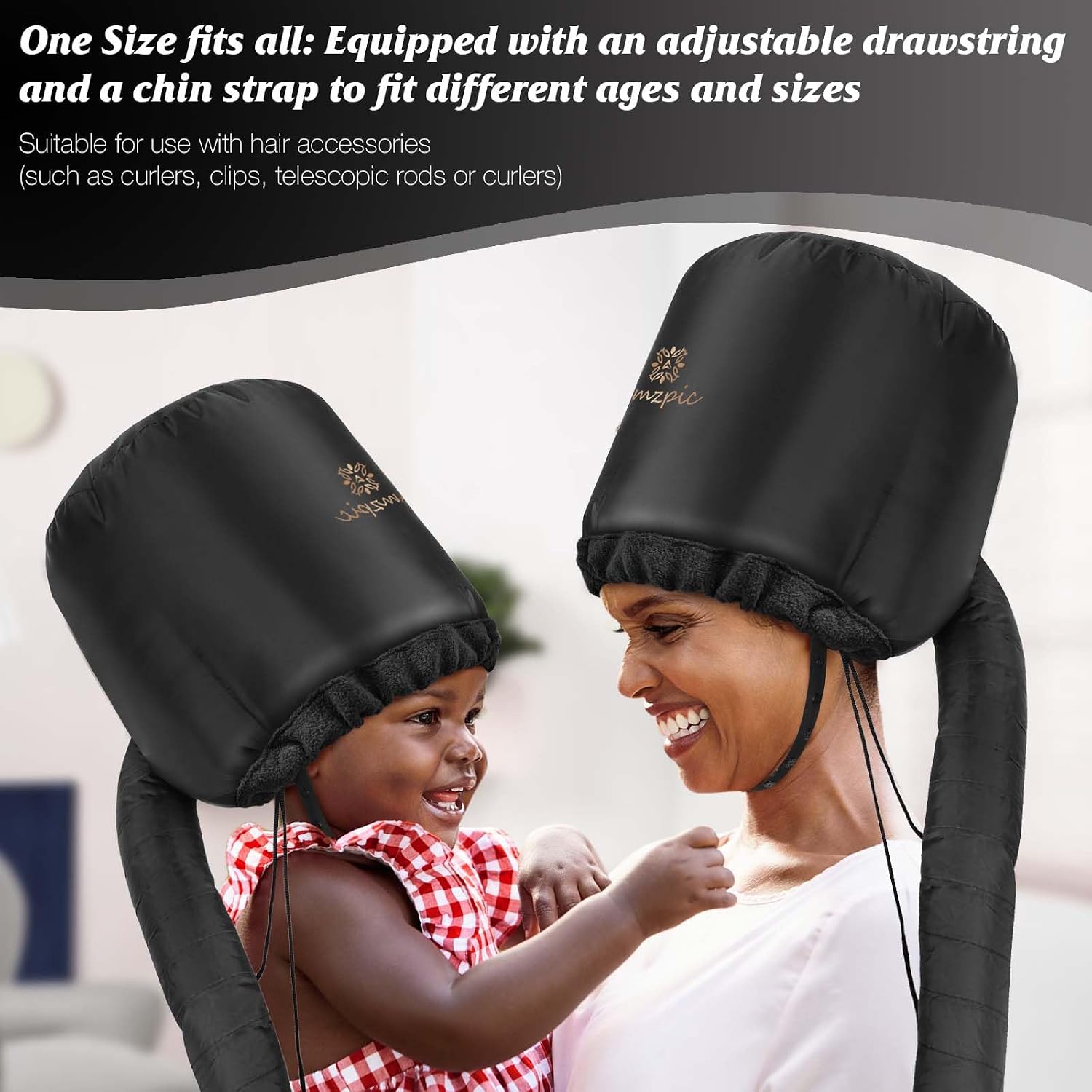 Bonnet Hood Hair Dryer Attachment - Headband Integrated Bonnet Hair Dryer for Speeds Up Drying Time at Home, Easy to Use for Styling, Curling and Deep Conditioning (Black,Adjustable) thumbnail