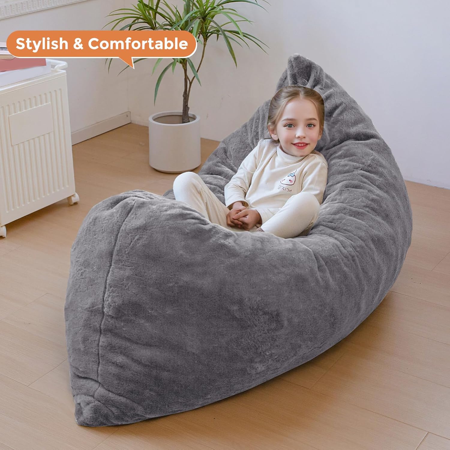 MAXYOYO 3 in 1 Kids Bean Bag Chair Bed, Child Floor Sofa for Gaming, Reading, Faux Fur Floor Mattress with High-Density Foam Filling for Living Room Bedroom
