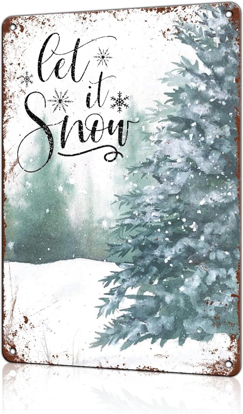 Kwqdozf As Pic Vintage Metal Tin Sign Snowy Tree Wall Art For Home Kitchen, 8X12 Inch