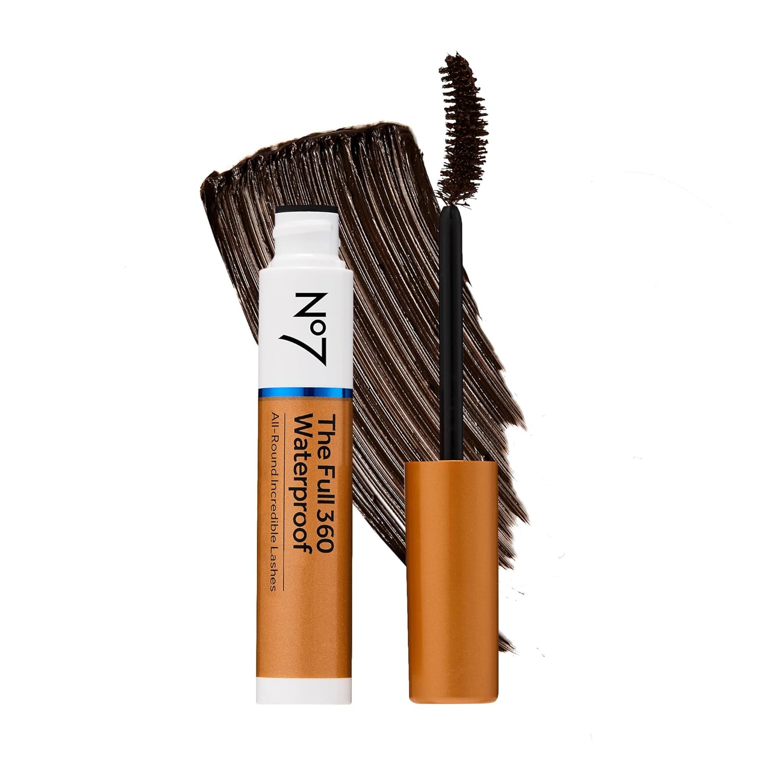 No7 The Full 360 Waterproof – Brown/Black – Sweat-Proof, Rain-Proof, Tear-Proof Mascara – Adds Volume, Length & Curl for Up to 12 Hours (7ml)