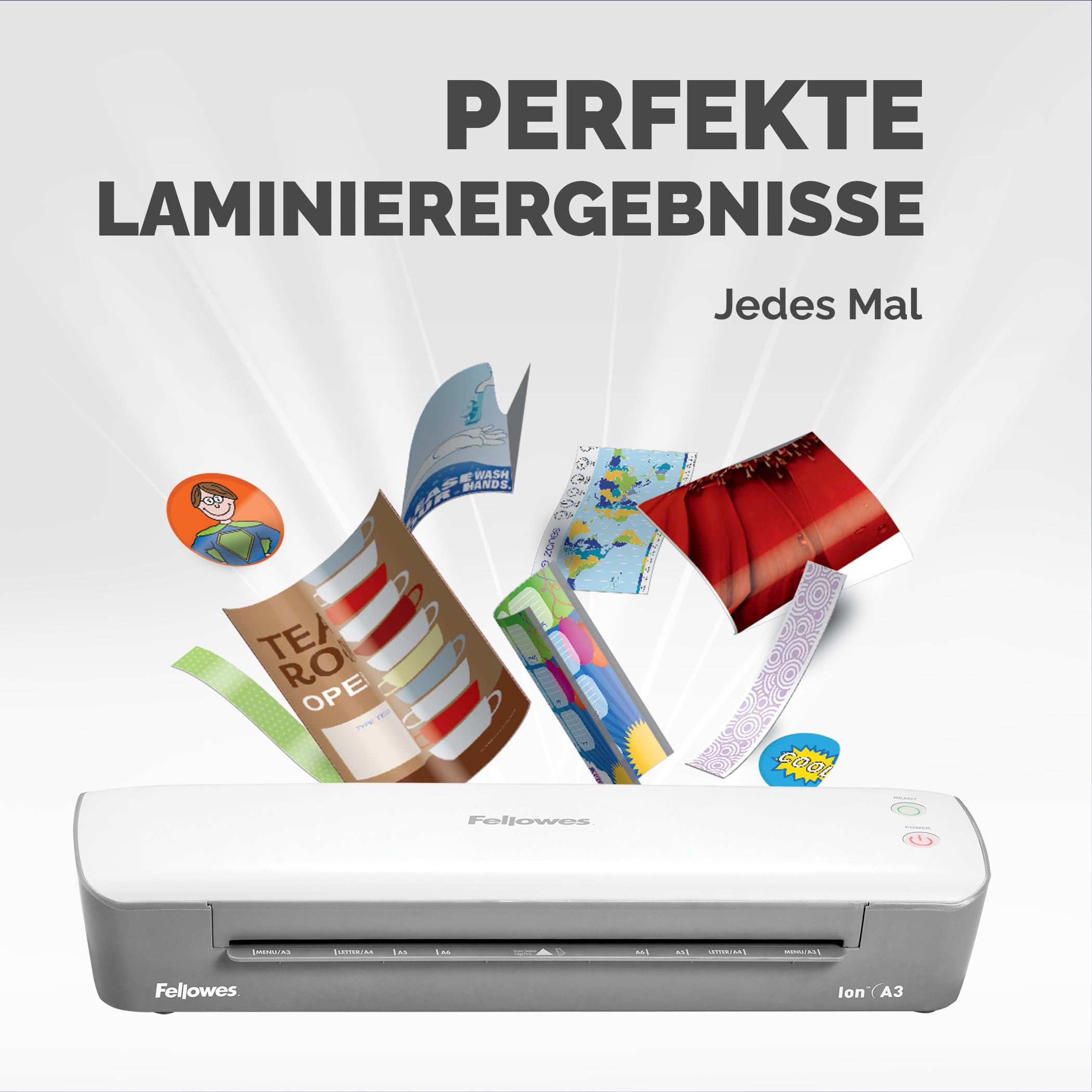 Fellowes Laminiergerät Ion A3 für Büro, Home Office - Heißlaminierfolien bis 125 Mikron Stärke - inkl. 10 Laminierfolien A4