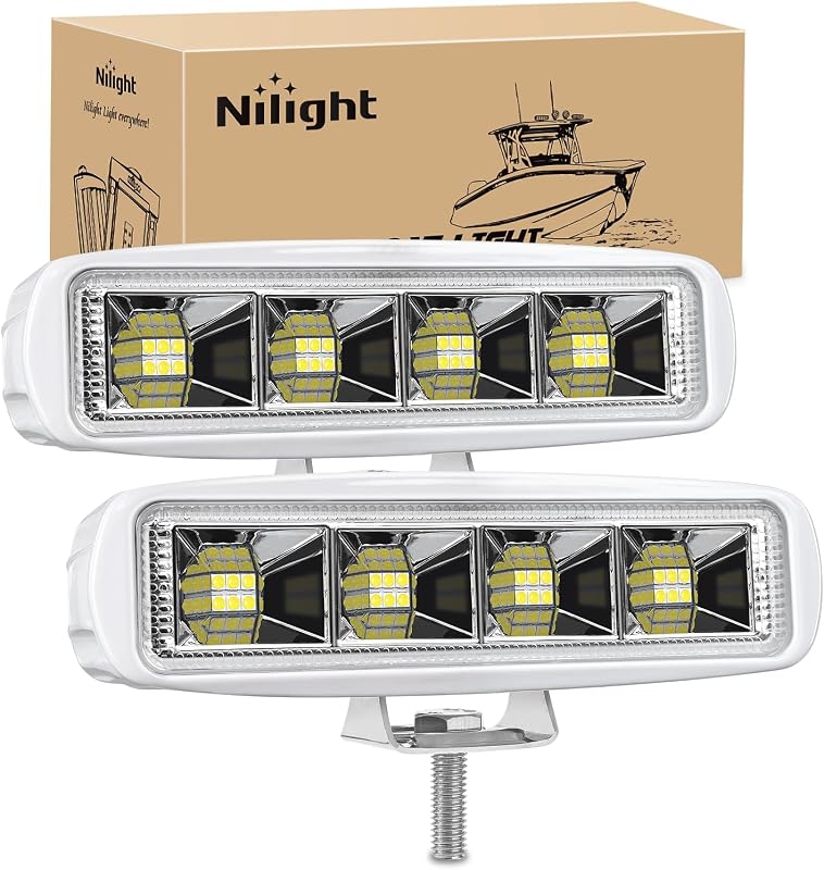 Kit 2 Faróis de Trabalho LED Nilight 72 W Luz Branca Flood Beam para Barcos e Veículos – Modelo 18074CW