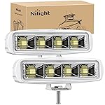 Nilight Marine LED Pods Navigation Lights 2PCS 72W White Flood Beam Ponton Boat Deck Dock Lighting for Night Fishing T-top Stern Yacht Kayak Port Sailboat Trucks Tractors
