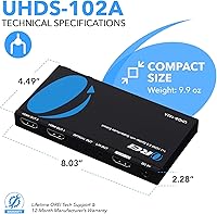 Vista 5 de OREI Divisor HDMI 1x2 2.0 con extractor de audio escalador, 2 puertos con Full Ultra HDCP 2.4K a 60Hz y 3D compatible con control EDID - UHDS-102A