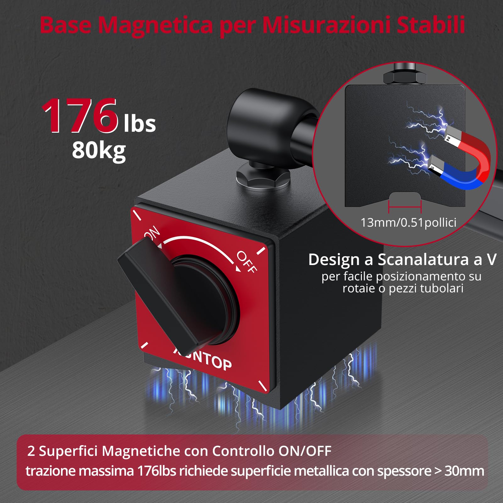 XUNTOP Comparatore digitale Comparatore Digitale Comparatore Quadrante Digital Dial Indicator - Base Magnetica 80KG Supporto Magnetico Braccio Articolato Flessibile Kit Comparatore Precisione 0.01mm
