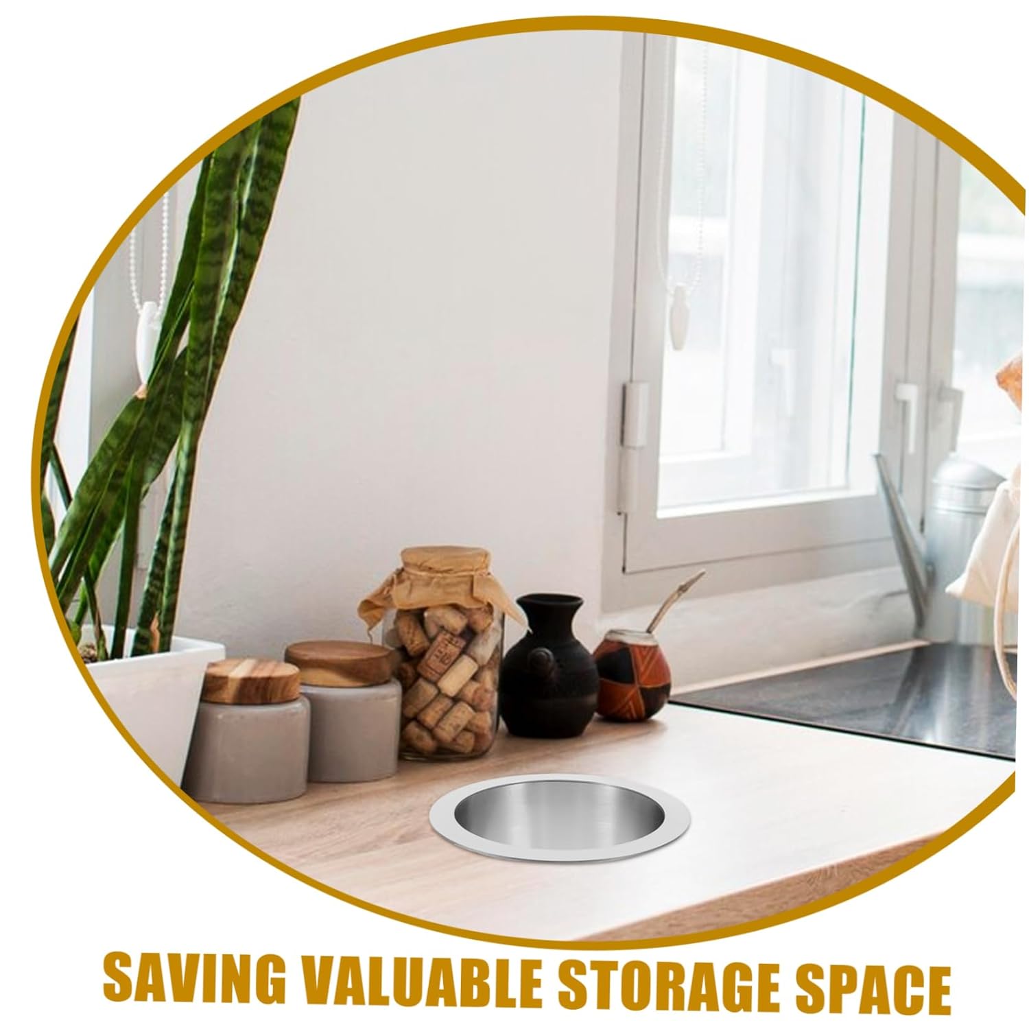 VOSAREA 200a Round Stainless Steel Trash Chute Grommet for Kitchen Waste Management Compact Corrosion-Resistant Design with Clean Surface Countertop Use