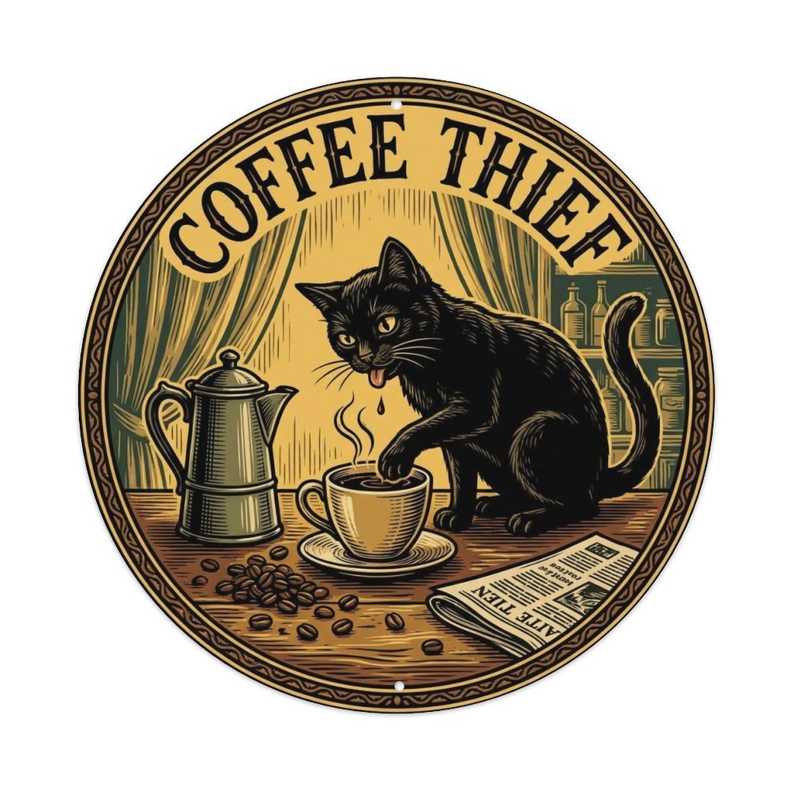 Black Cat Coffee Lover Vintage Animal Wall Decor 4 Metal Tin Sign