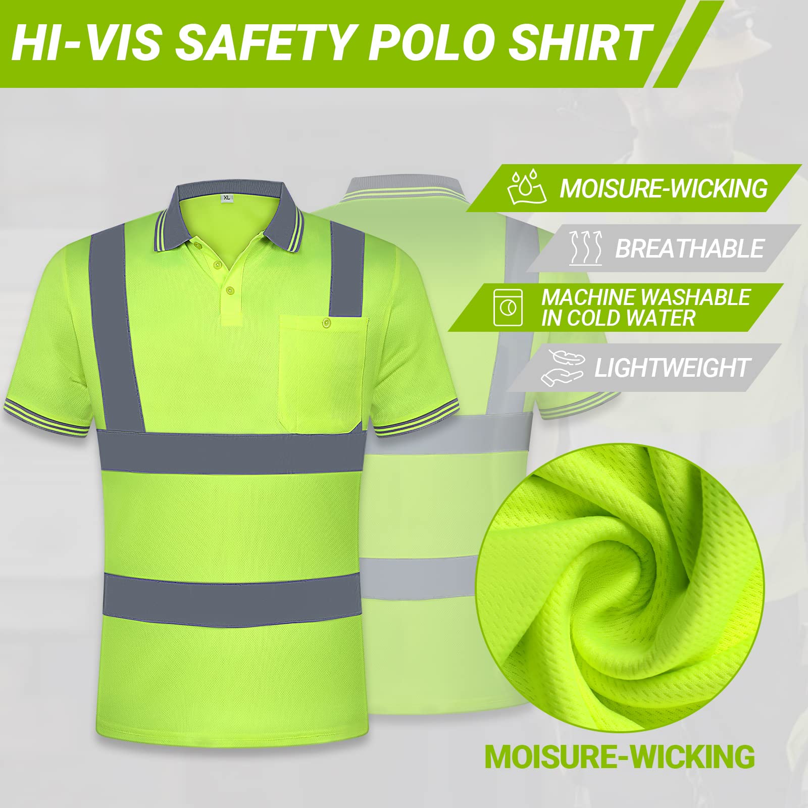 Amazon.com: Riyiper 6 Pcs XL Size High Visibility Safety Shirts for Men  Construction Work Shirt Bulk with Reflective Strips Large Pocket Yellow ...