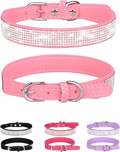 Collar de perro para perros pequeños, collares ajustables de cuero de gamuza para perro, collar de perro rosa para gato, collar de perro con