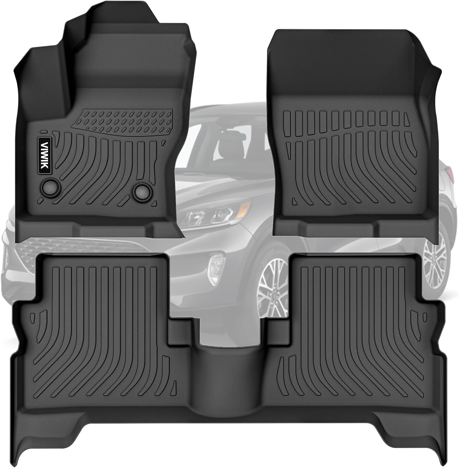 VIWIK Floor Mats for Ford Escape 2019-2013, Anti Slip 3D Floor Liners, TPE Waterproof Car Mats, Custom Fit All Weather Protection for Escape S/SE/SEL/Titanium SUV Accessories, Front & Rear