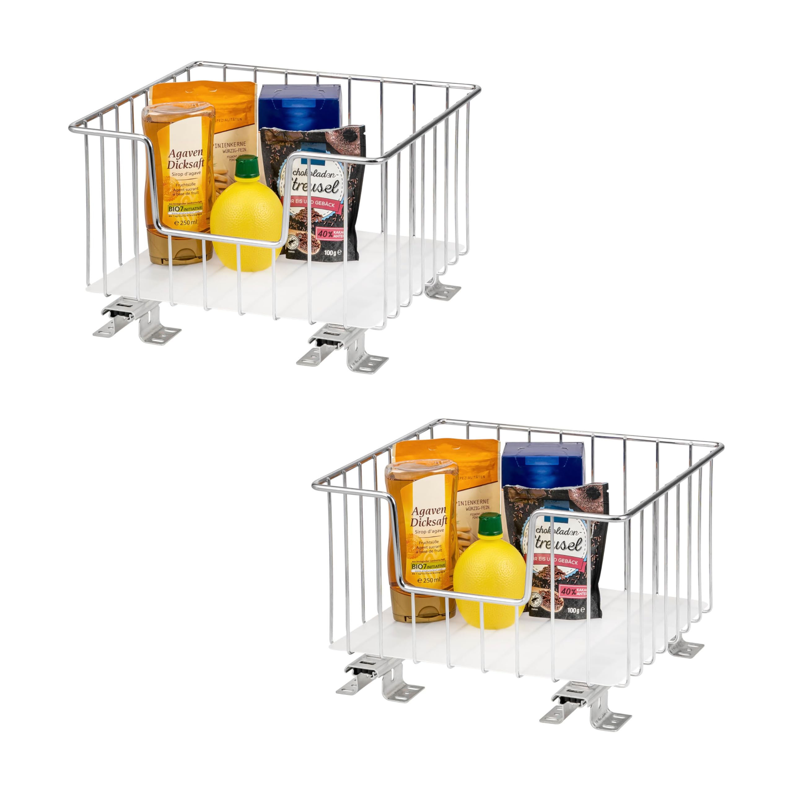 Bremermann Chrome Basket Drawer Set Of 2 For Upper Cabinets, 30 Cm Wide, Extendable Cabinet Insert For Shelves And Pantry, Telescopic Spice Rack, Telescopic Drawer With Shelf,
