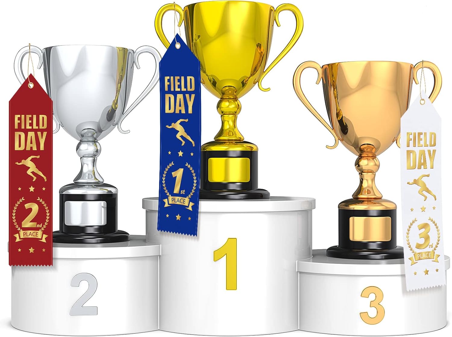 Oudain 72 Pieces Field Day Award Ribbons 1st, 2nd, 3rd Place School Field Day Ribbons with Event Card and Rope Red, Blue, White Student Awards Classroom for Competition Sports Event