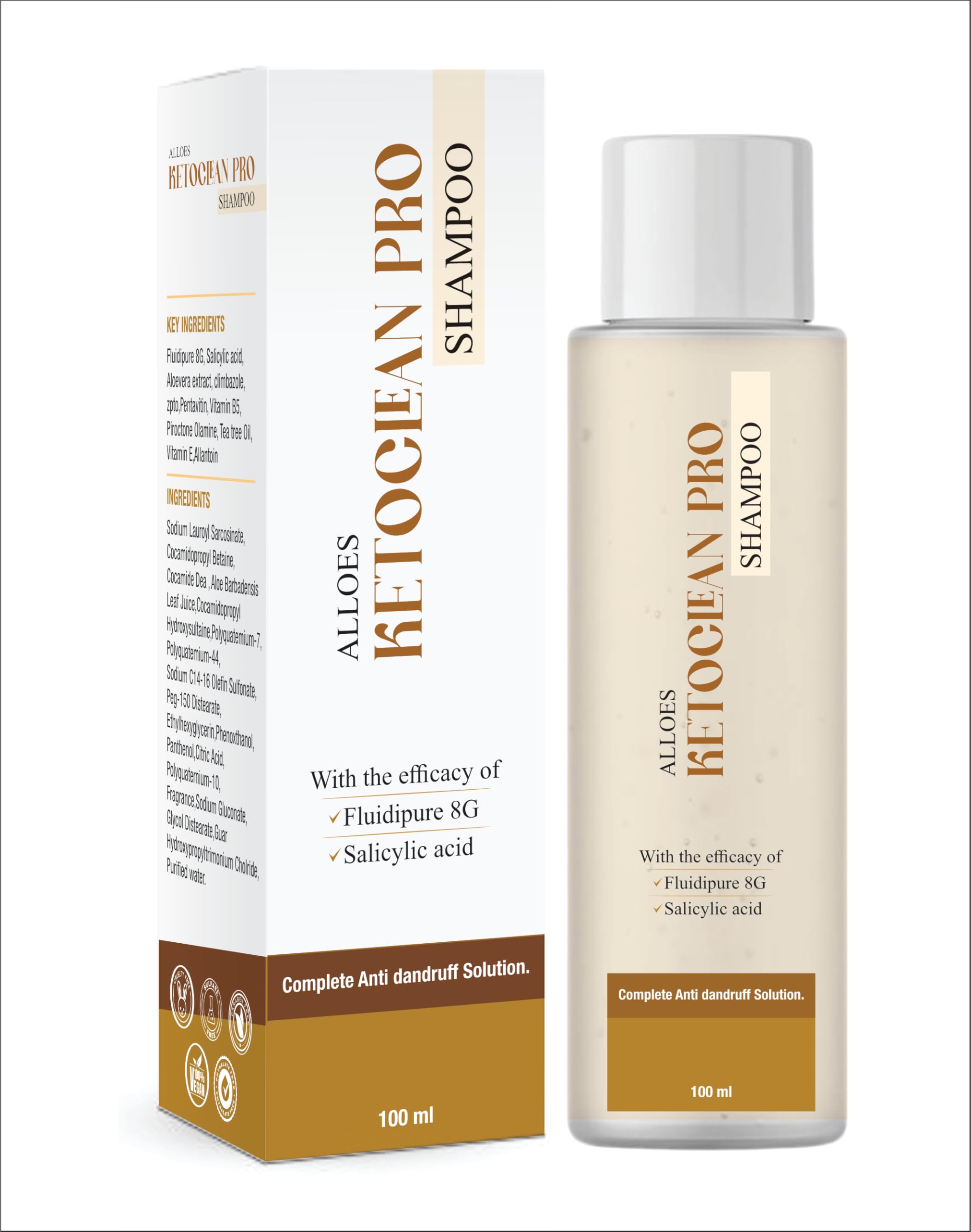ALLOES Ketoclean Pro Anti Dandruff & Anti Itch Shampoo | Deep Nourishment of Scalp | Made with Benefits of Fluidipure and Salicylic Acid 1% | 100ml