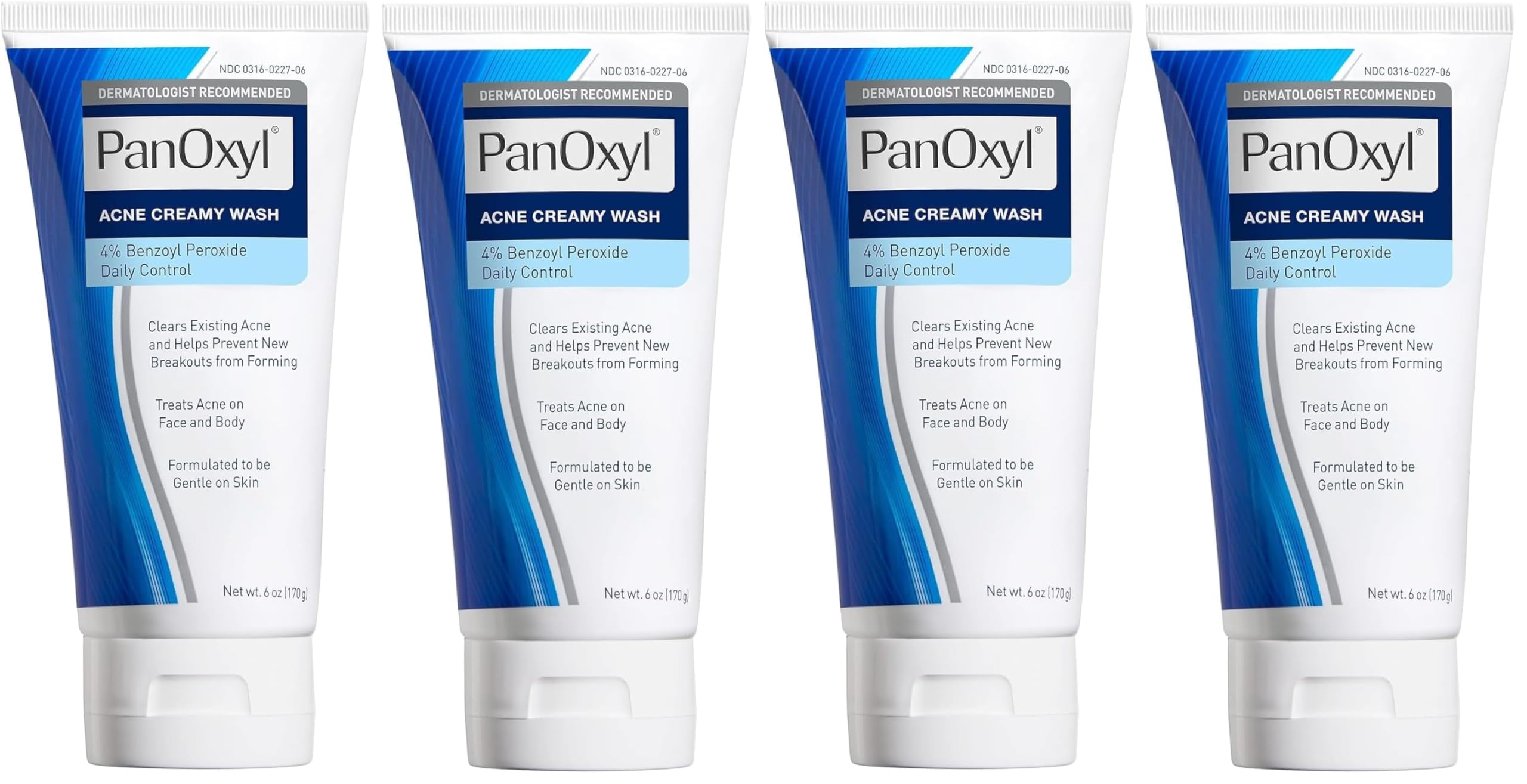 PanOxyl Antimicrobial Hydrating Acne Creamy Wash, 4% Benzoyl Peroxide, 6 Ounce (Pack of 4)