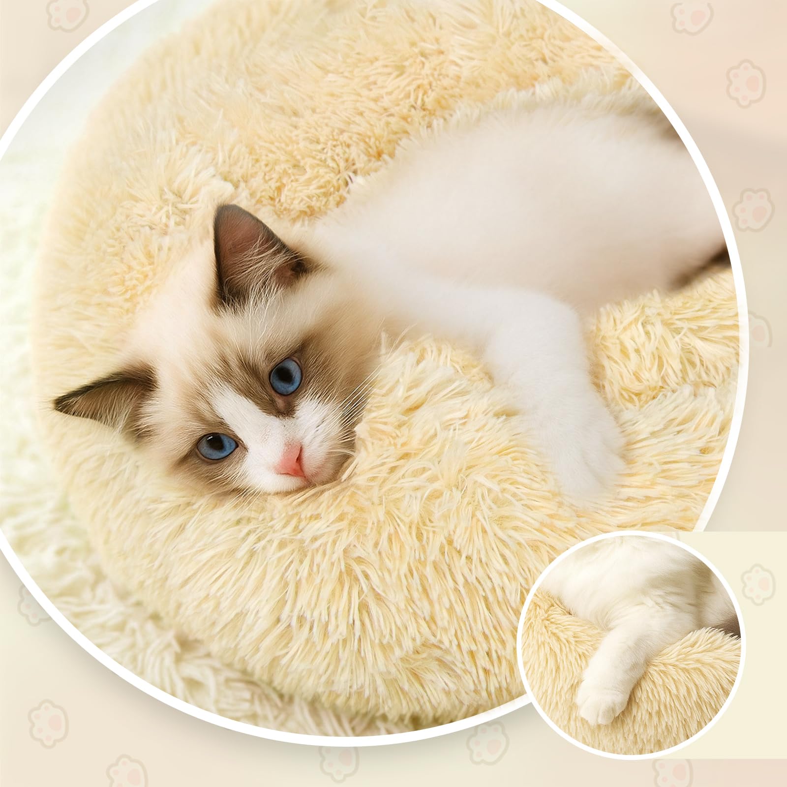 MDDK DY Cuscino per Cani, Cuccia Cane Interno Morbida Rotonda, Cuccia gatto Lavabile e soffice, Base Antiscivolo e Anti-ansia, lettino per cani 50 cm Beige Chiaro