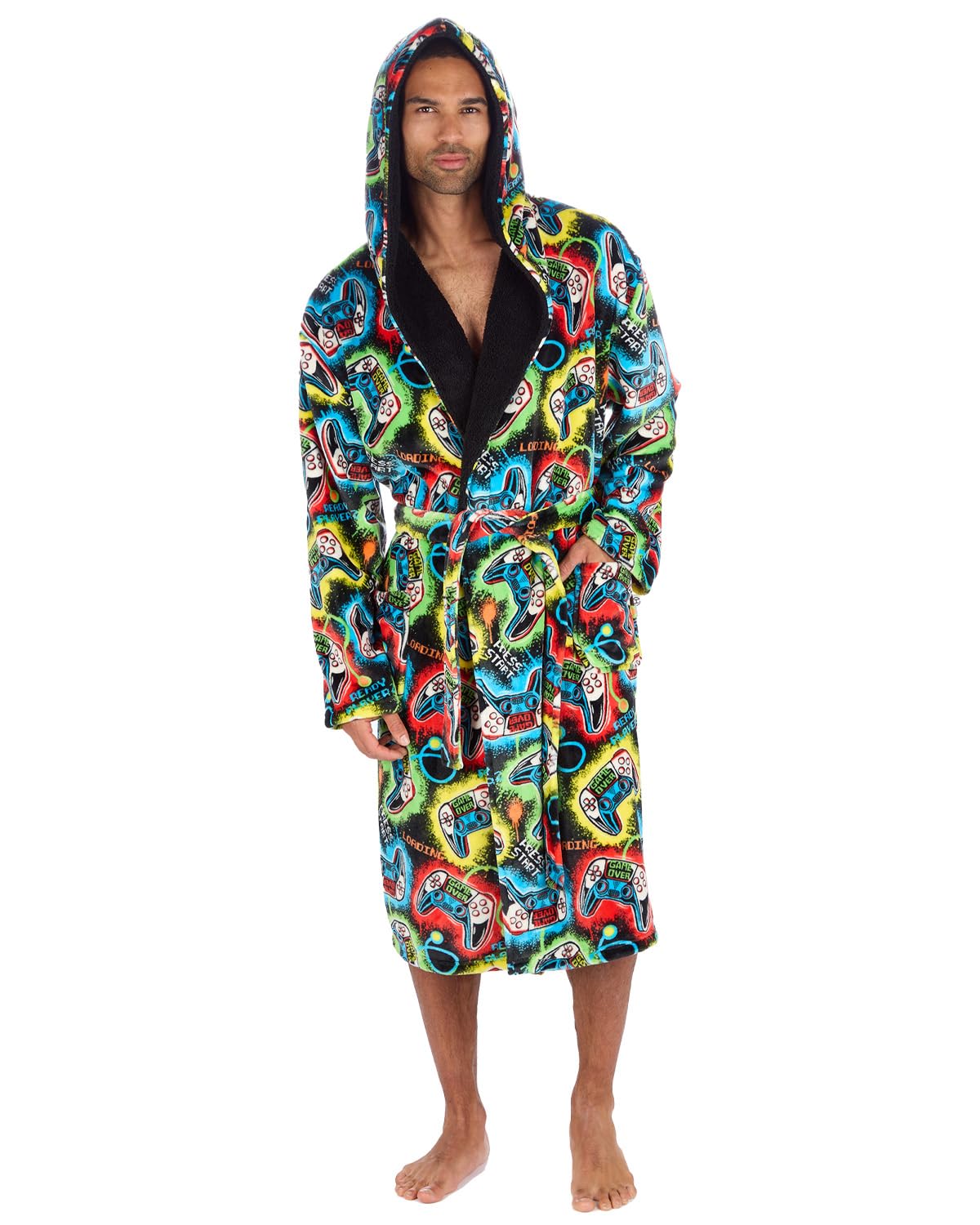 Undercover Men's Black Gamer Hooded Fleece Dressing Gown 31B2175 Large