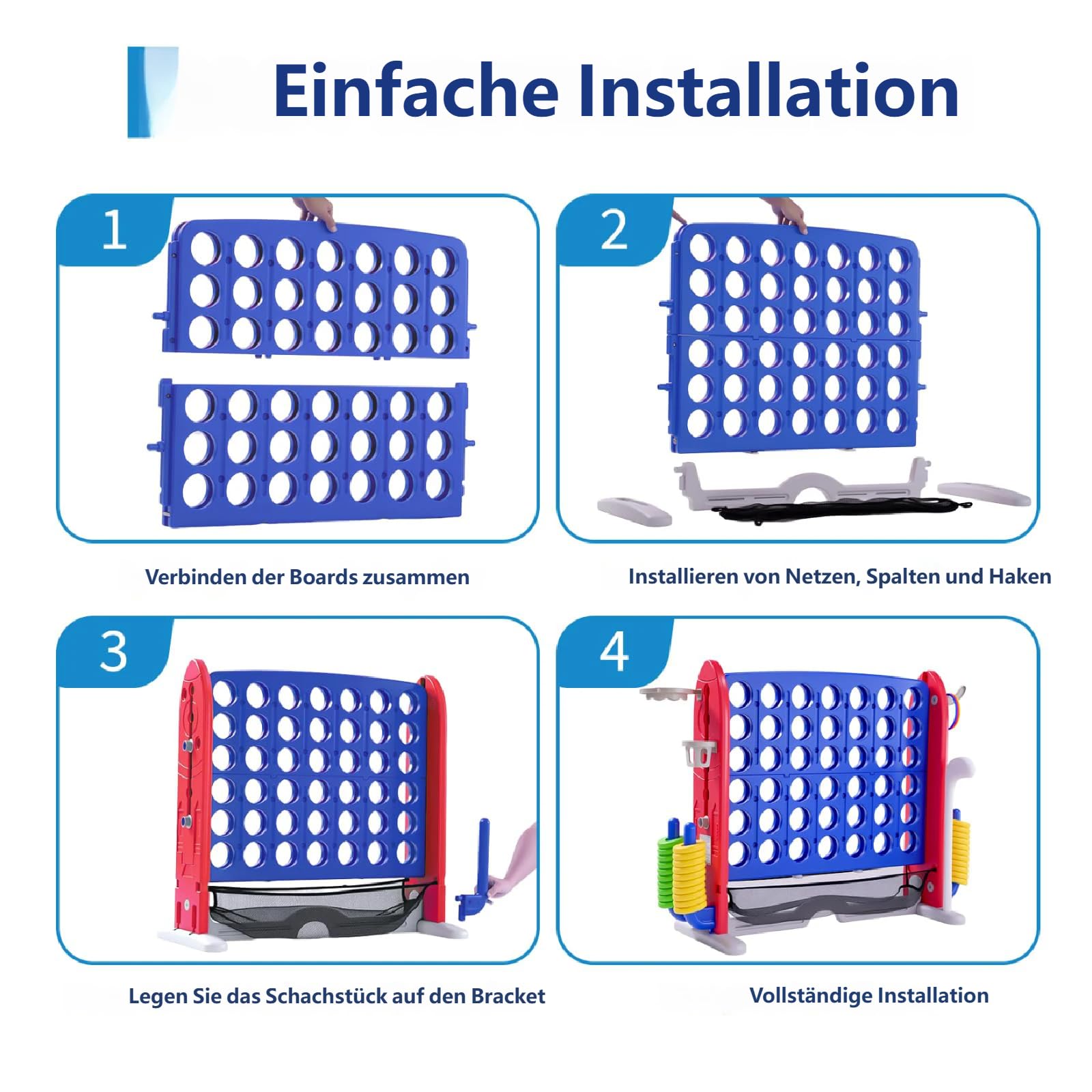 Garvee XXL Vier gewinnt Gartenspiel 109cm Outdoor Strategiespiel Raketen-Design Wetterfestes PE Riesen-Vier-in-Einer-Reihe Inkl. 48 Spielsteine