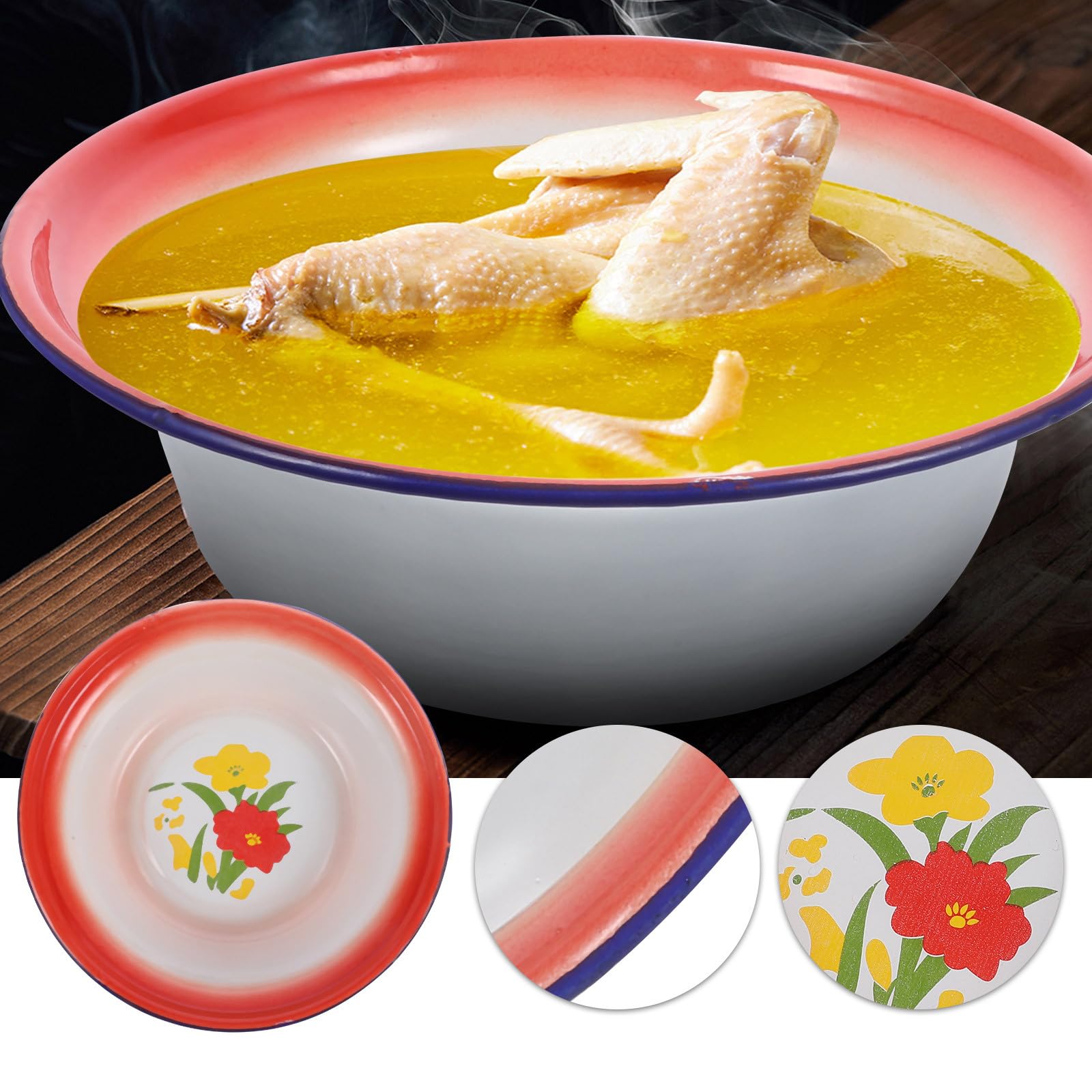 Set de 5 Cuencos Esmaltados Vintage para Camping y Picnic, Reutilizables y Elegantes para Servir Frutas y Ensaladas Varios estilos