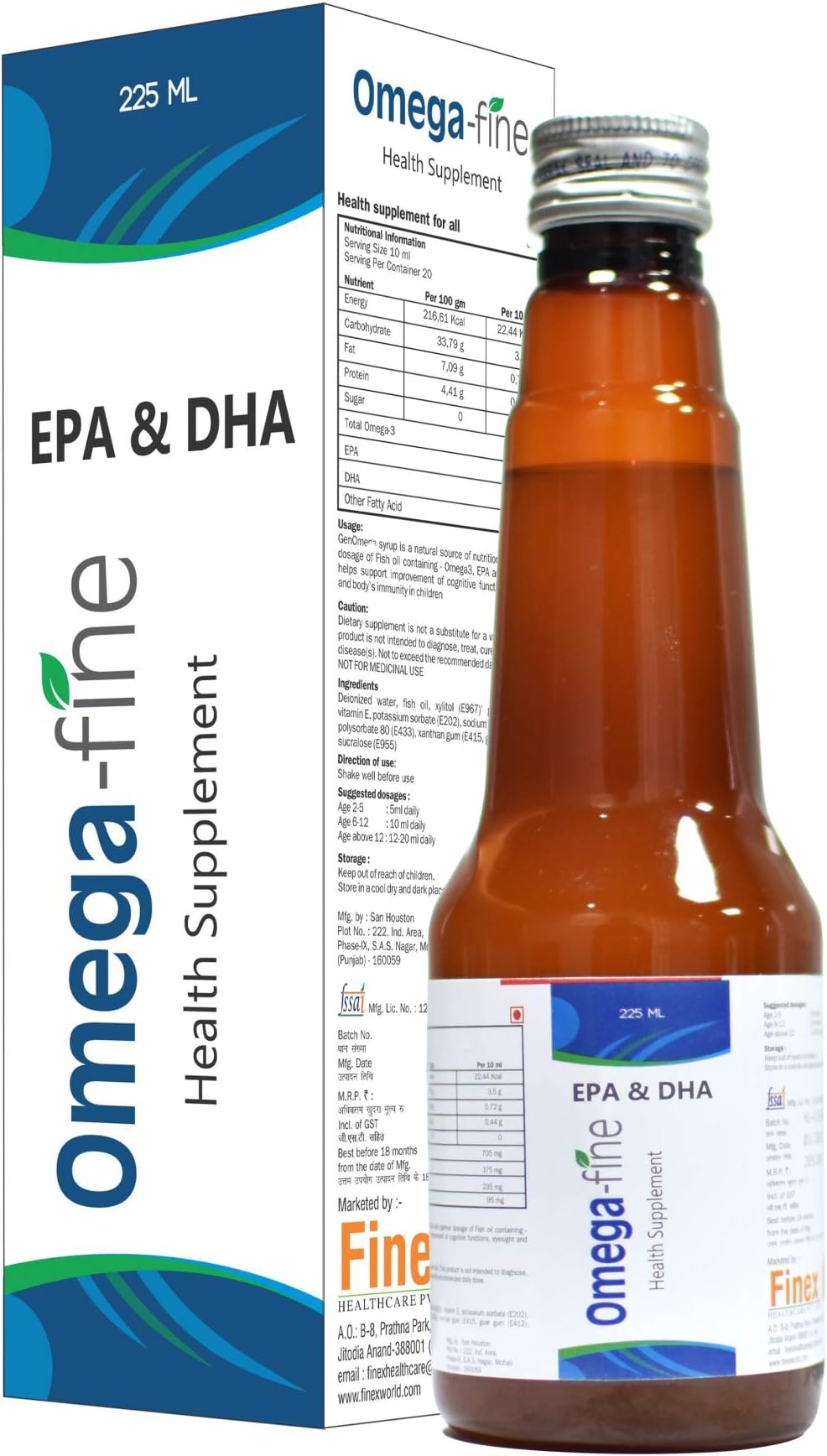 Health Supplement Syrup with Fish Oil (Omega-3, EPA, DHA) For Brain Health & Immunity (225 ml)