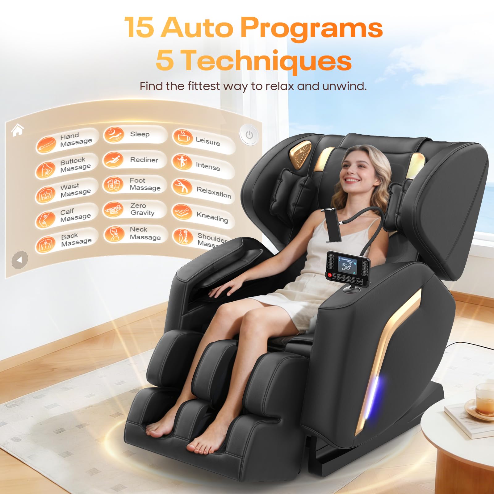 Poltrona Massaggiante,Poltrona Reclinabile con Massaggio Completo a 14 Rulli, 9 Airbag, Riscaldamento Gambe e vita,Massaggio ai Piedi, Controllo Tramite Smartphone,Altoparlante Bluetooth