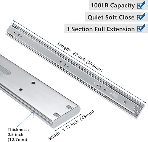 Miniatura 2 de homdiy 5 pares de cajones de cierre suave de 22 pulgadas - Diapositivas de rodamientos de bolas para gabinetes, extensión completa, deslizadores de