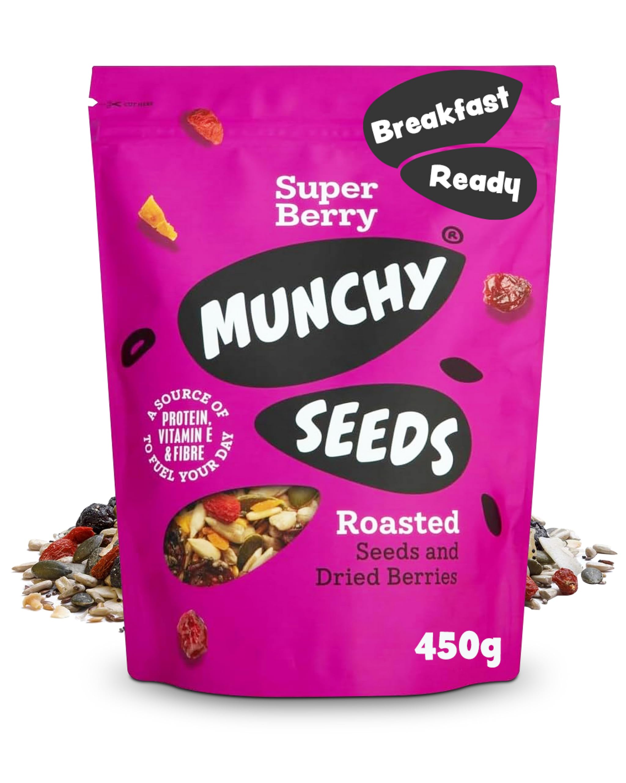MUNCHY SEEDS Breakfast Booster SUPER BERRY 450g Breakfast Topper with Goji, Chia, Cranberry, Sunflower Seeds & Pumpkin Seeds. Sprinkle On Porridge, Fruit, Yoghurt Or Smoothie Vegan, Fibre Vitamin E