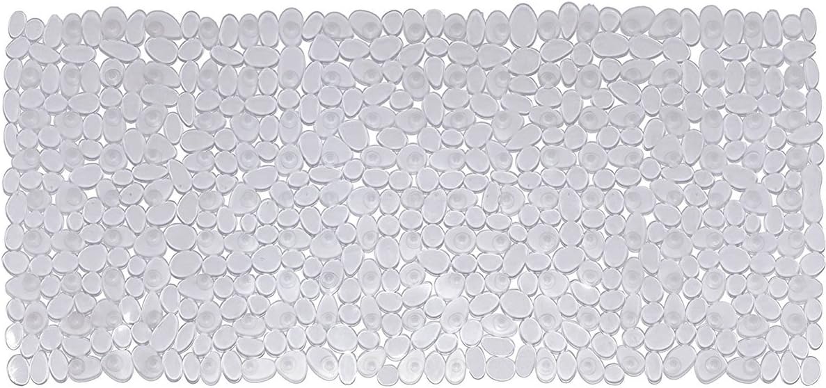 Bathsafe Extra Long Non Slip Pebbles Bath Mats Anti Bacterial Shower Mat Anti Slip Suction Cups Bathtub Mats,Machine Washable Tub Mats,88x40CM,Clear