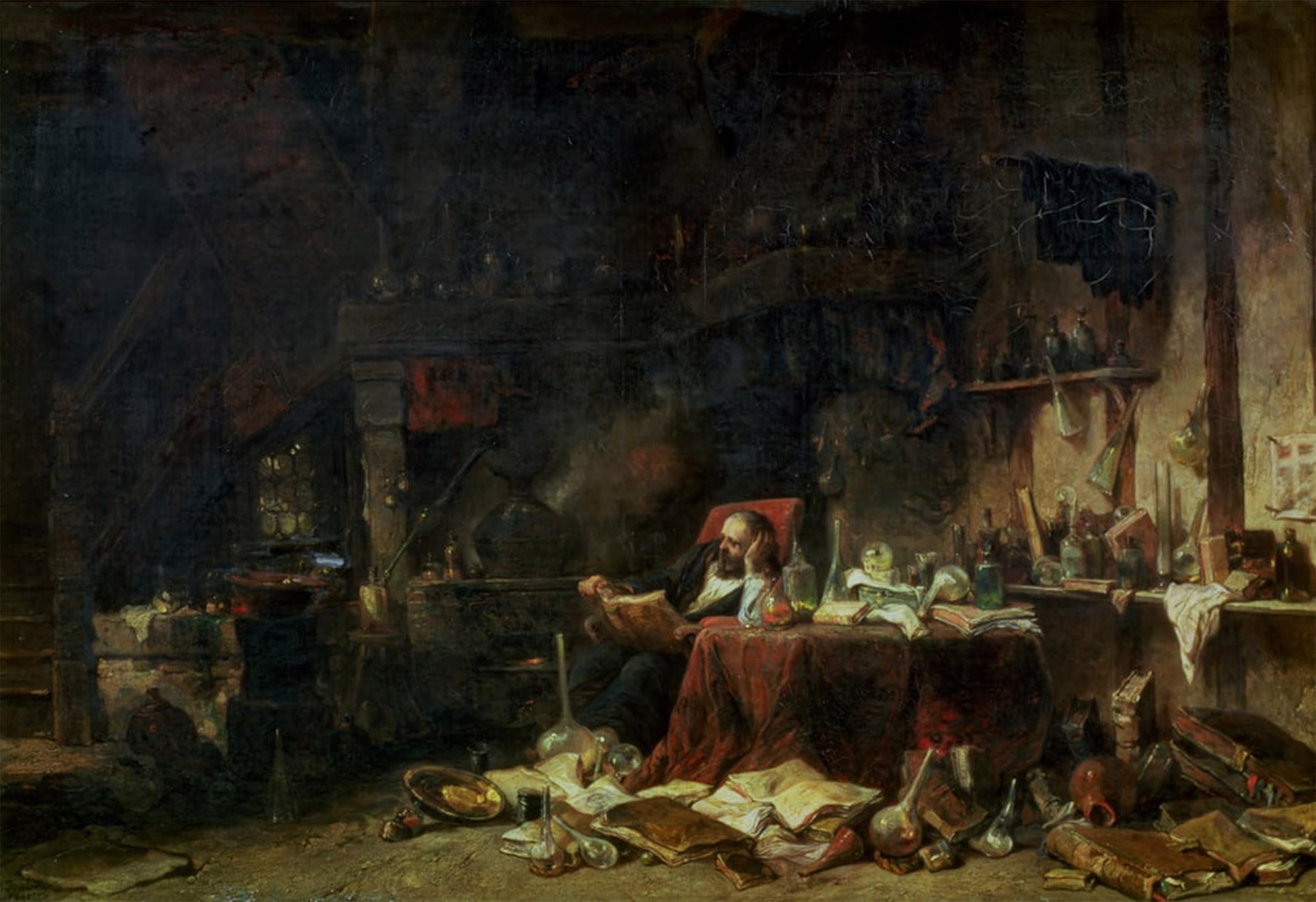 Serendipitp No Frame Abstract Painting Mural Print Picture Wall Decor Painting Interior Of An Alchemist Study By Eugene Isabey Vintage Wall Artwork For Home Decor 60X90cm