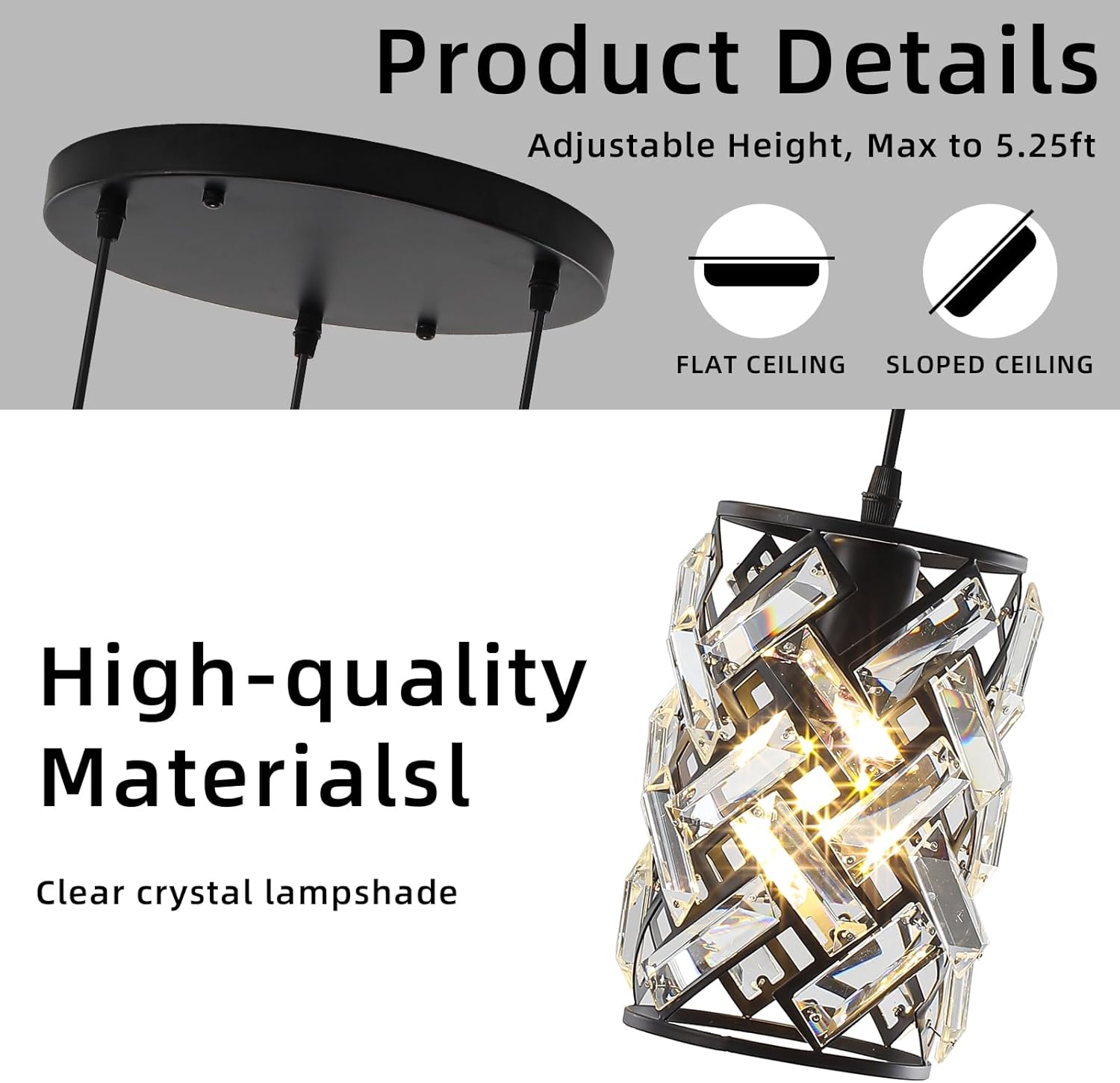 Pendant Lights Kitchen Island, Black Crystal Chandelier Pendant Lighting 3 Light, Adjustable Modern Kitchen Island Lights Ceiling Hanging Cluster Pendant Light Fixture for Dining Room Entryway Foyer