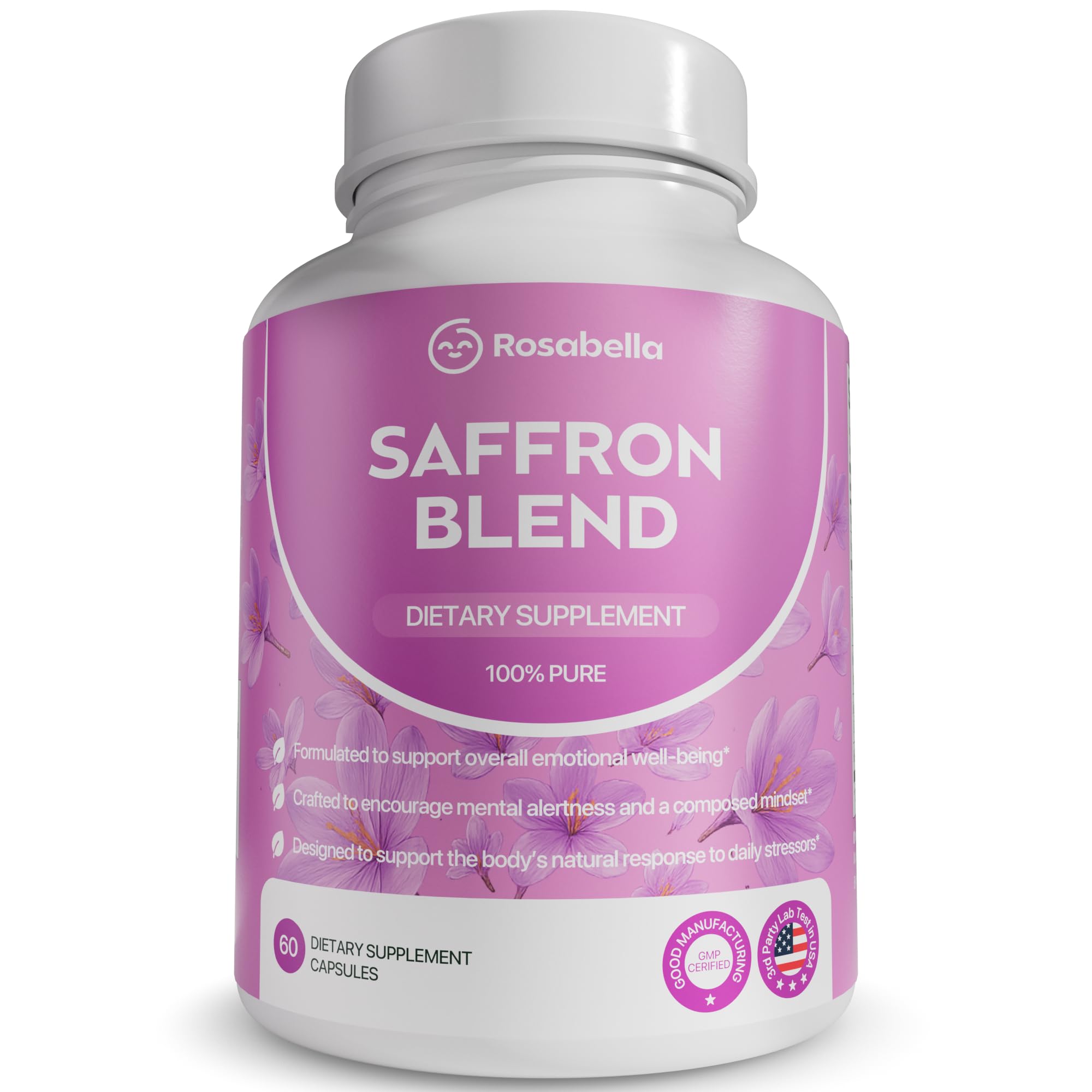 RosabellaSaffron Blend Supplement for Men & Women – Saffron, B6, Magnesium & Herbal Extract Capsules – Supports Mood, Focus & Clarity – Non-GMO, Gluten-Free – 60 Capsules – 30-Day Supply