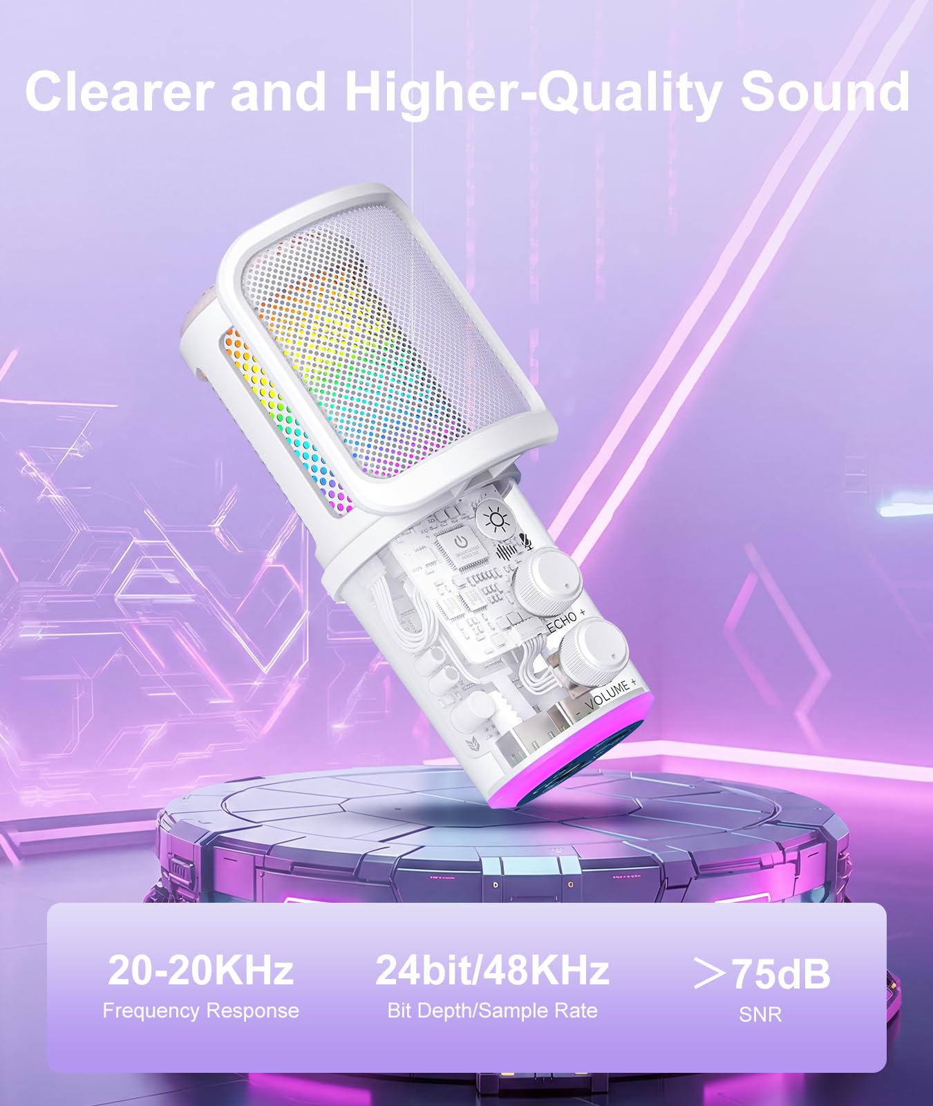 Microfono USB da gioco, microfono a condensatore con cancellazione del rumore, con silenziatore, regolazione del riverbero del braccio del braccio, monitoraggio per streaming, podcasting, discord