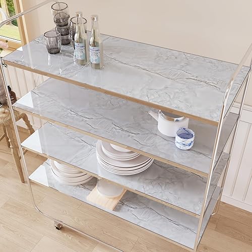 Miniatura 7 de CRE8TIVE Papel tapiz de mármol blanco y gris brillante de 24 x 354 pulgadas, tamaño grande, para despegar y pegar, papel de contacto de mármol para