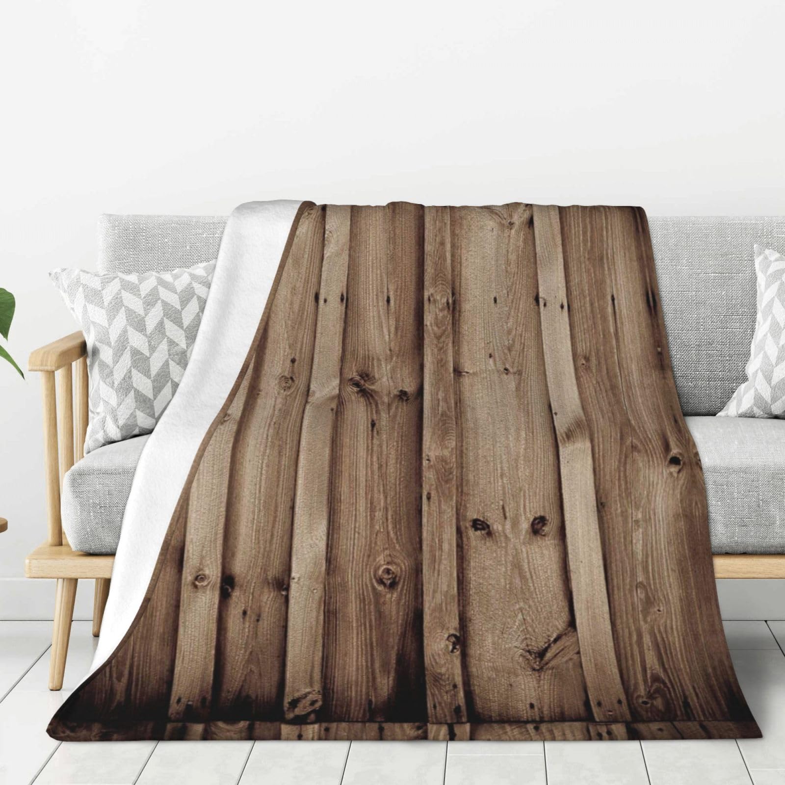 Couverture en peluche légère grain de bois plaid chaud et doux anti-froid