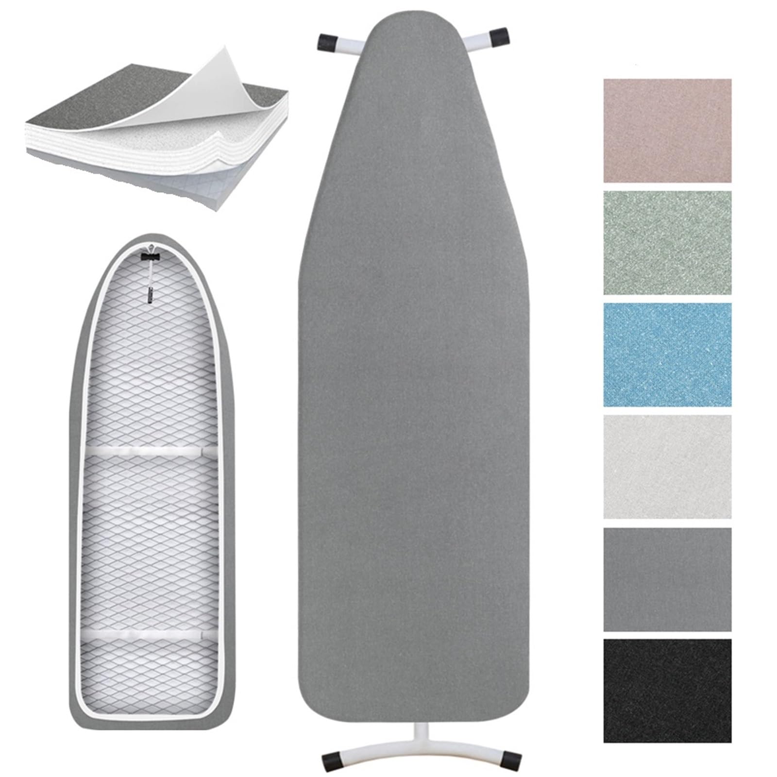 Funda para tabla de planchar resistente al calor, de algodón, acolchado reflectante, 140 x 50 cm, color negro, diseño resistente a las quemaduras para un planchado eficiente