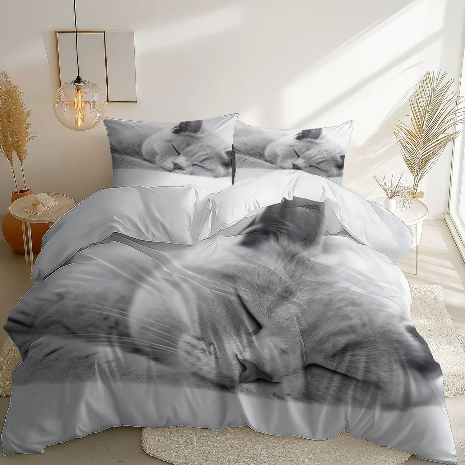 Animale Domestico British Shorthair Coperta Copripiumino 260 Cm X 220 Cm Set Lenzuola Copripiumino – Microfibra Ultra Morbida, 3 Pezzi Con Zip Nascosta E Federe Coordinate Grigio Bianco