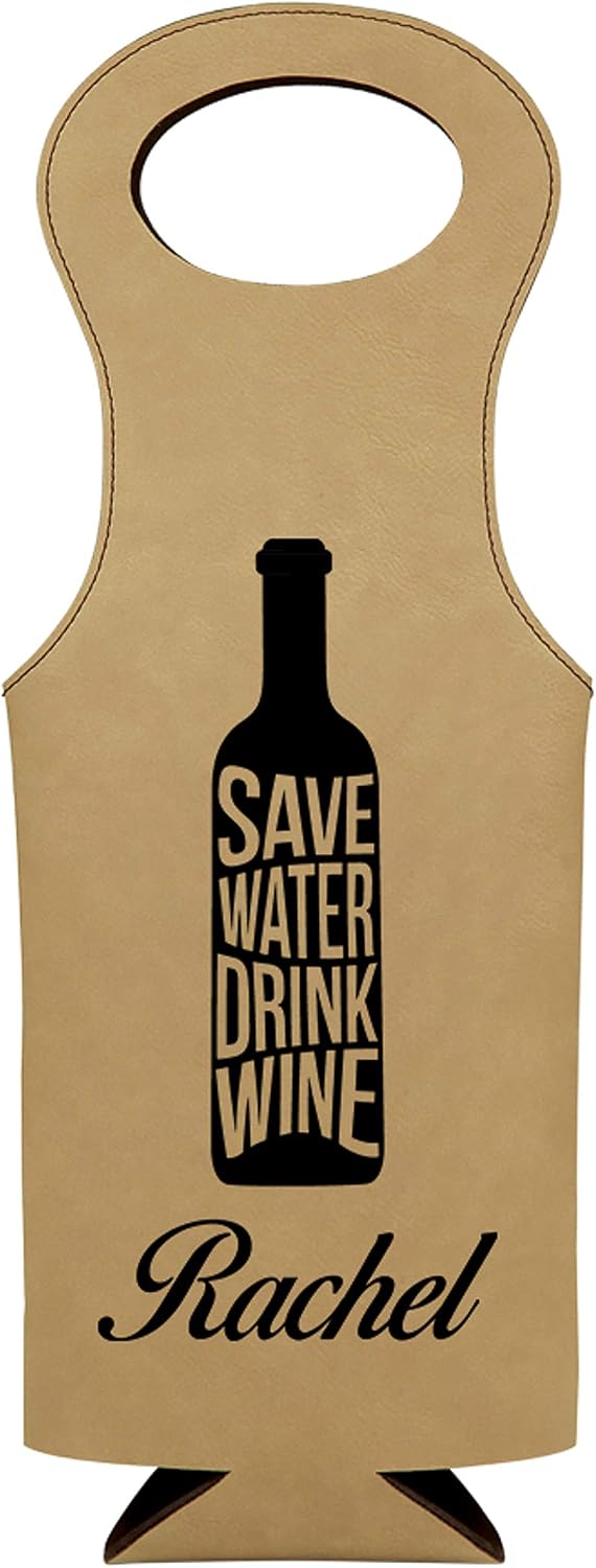 Sofia's Findings Personalized Leatherette Wine Bottle Bag - Save Water (Teal)