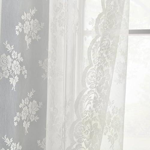 Miniatura 5 de Kotile Cortinas de encaje con ojales de 95 pulgadas de largo, cortinas rústicas de encaje floral, juego de 2 paneles para sala de estar, cortinas