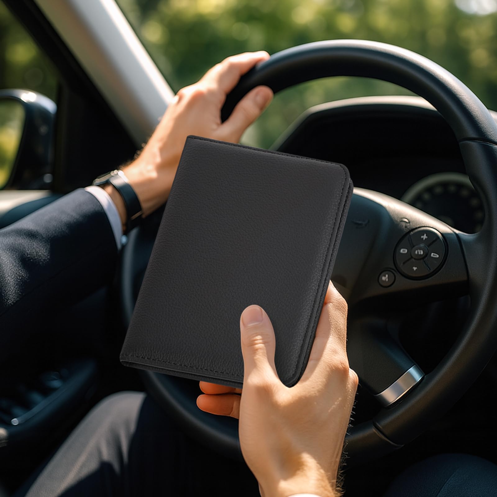 RSAquar Porta Documentos para Coche – Funda Compacta de PU para Registro del Vehículo, Seguro y Permiso de Conducir – Organizador para Guantera (Negro)