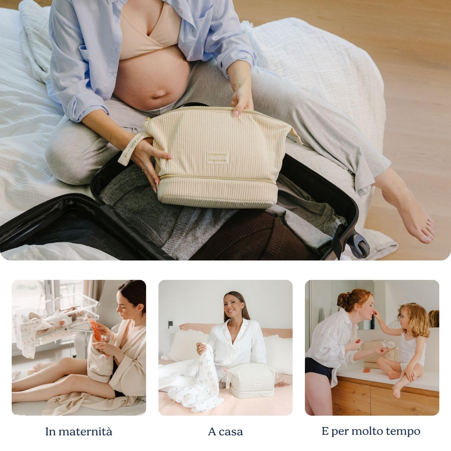 doomoo Mommy Vanity Postpartum Care Set da 8 pezzi con doccia per i glutei, lozione per il lavaggio intimo, fasce rinfrescanti e biancheria intima puerperale, grande beauty case con accessori