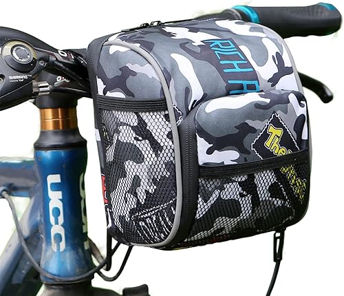 Cesta de bicicleta para niños, accesorio de decoración de bicicleta delantera de camuflaje para adultos y niños, organizador de bolsa de manillar de