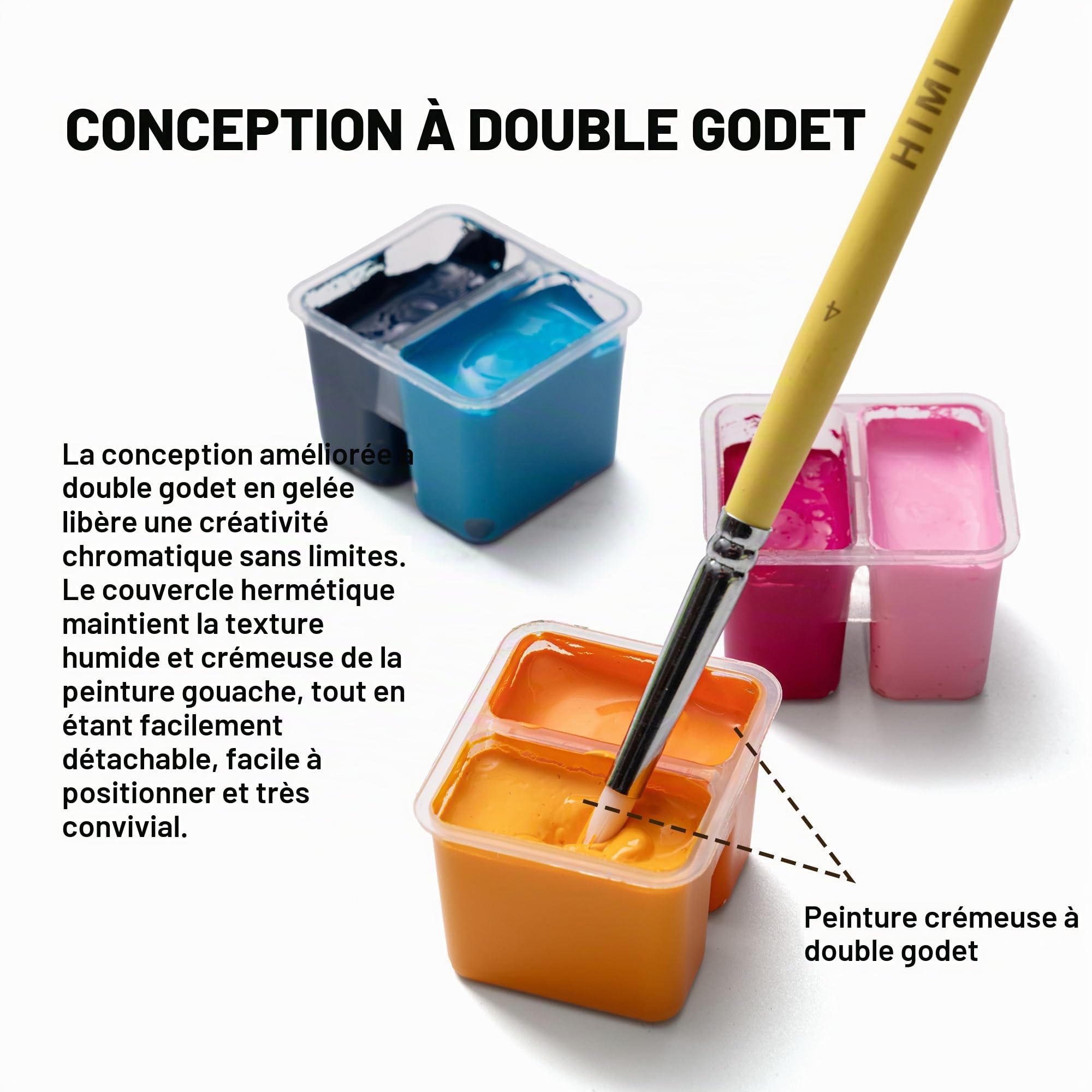 HIMI Ensemble de peinture gouache double tasse, 72 couleurs 12 g, design Jelly Cup, peinture non toxique pour toile et papier, fournitures artistiques pour professionnels (72 couleurs)