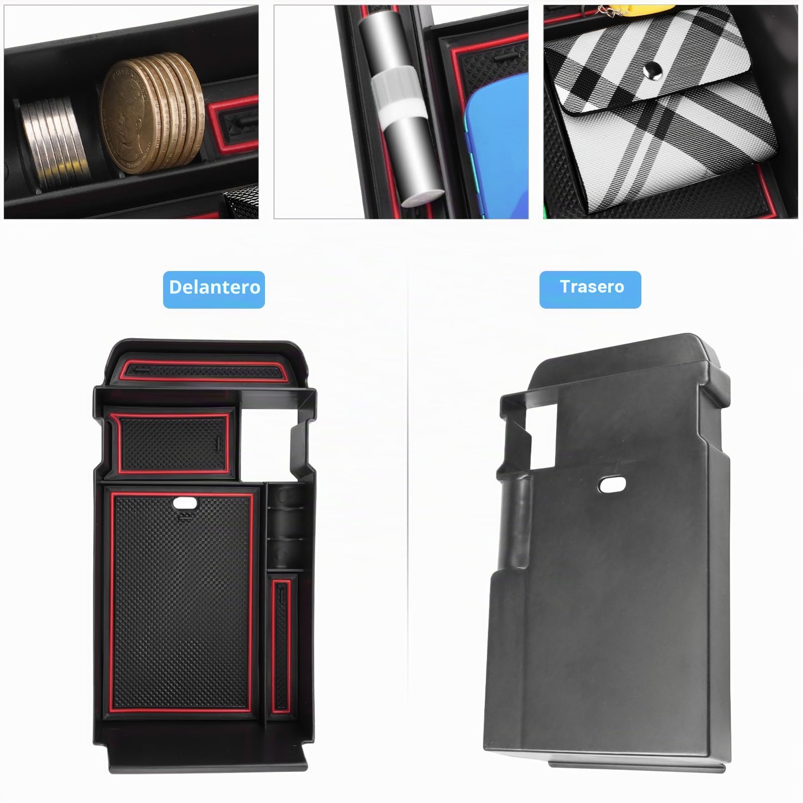 Caja de Almacenamiento para Apoyabrazos Compatible con Mazda CX-30 2019-2024, Bandeja de Reposabrazos Central, CX 30 Organizador de Consola Central con Alfombrilla Antideslizante (Rojo)
